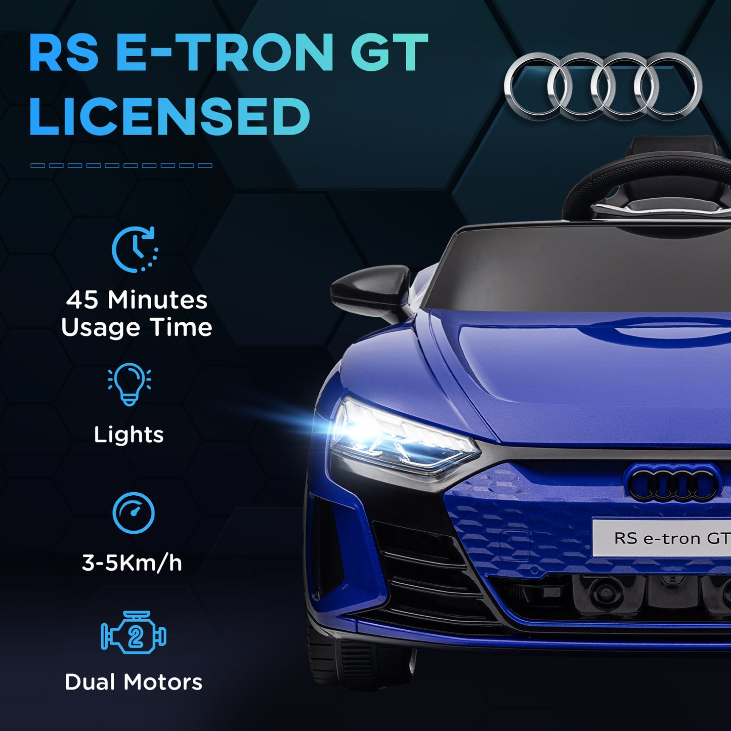 12V Audi RS e-tron GT Licensed Kids Ride on Car, Battery Powered Electric Car with Remote Control, Navy Blue Kids Crystal