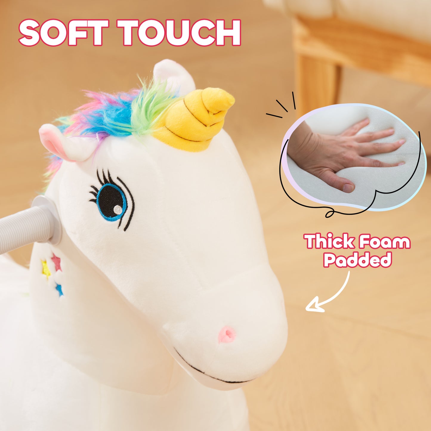 6V Ride on Unicorn, Battery Powered Kids Riding Pony with Music Forward, Aged 18-36 Months, White Kids Crystal