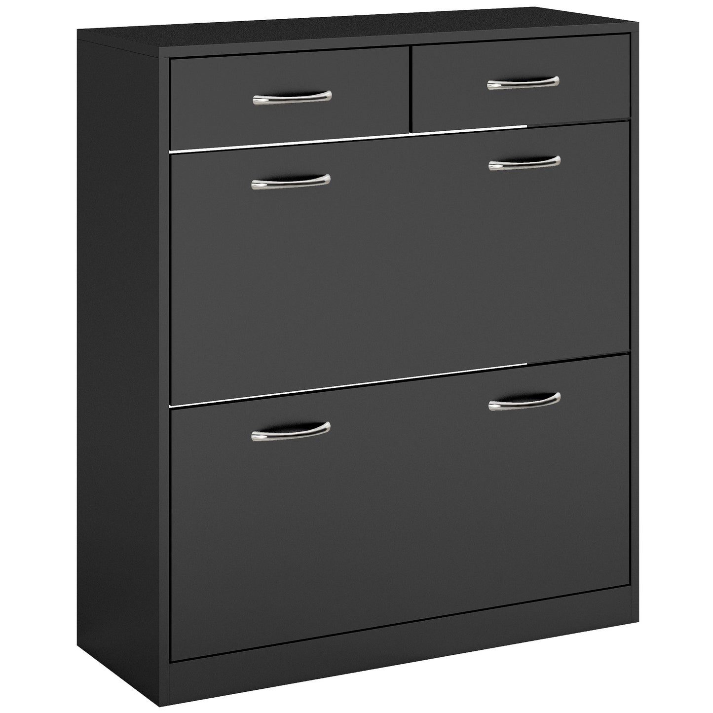 Shoe Storage Cabinet 12 Pairs Adjustable Shelves 2 Drawers Space Saving Compact Black Kids Crystal