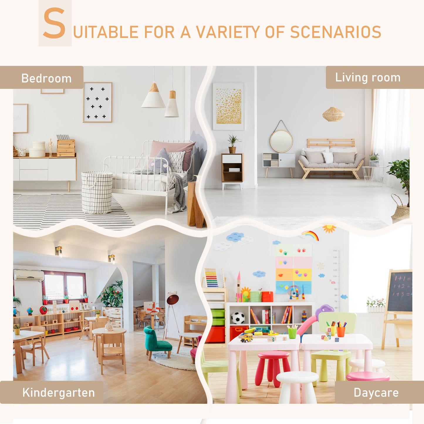 Wooden Kids Table & Chair Set: Cute Bear Design, Rounded Edges for Toddler Dining/Play in White Kids Crystal