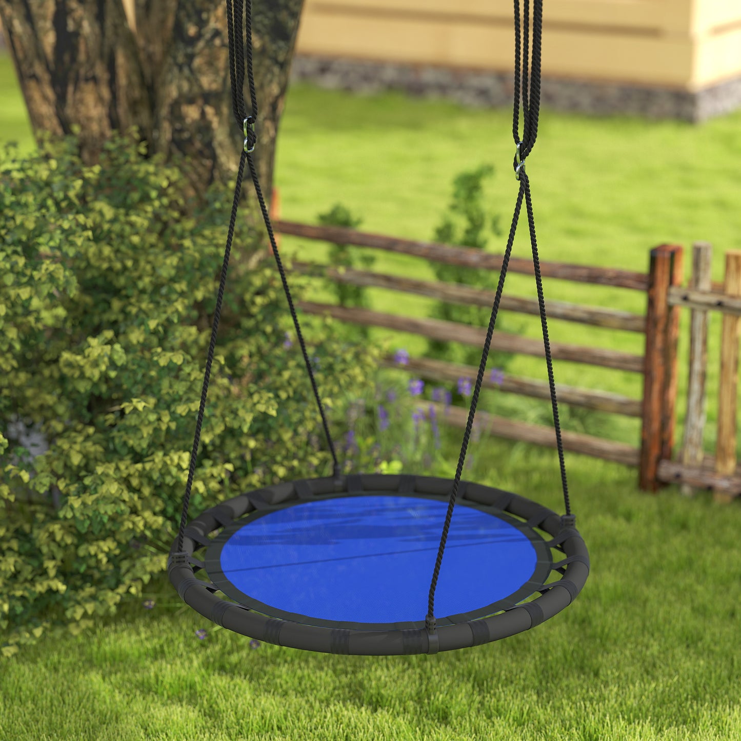 39 inch Saucer Tree Swing Set for Kids with Adjustable Hanging Ropes for Outdoor, Backyard, Navy Blue Kids Crystal