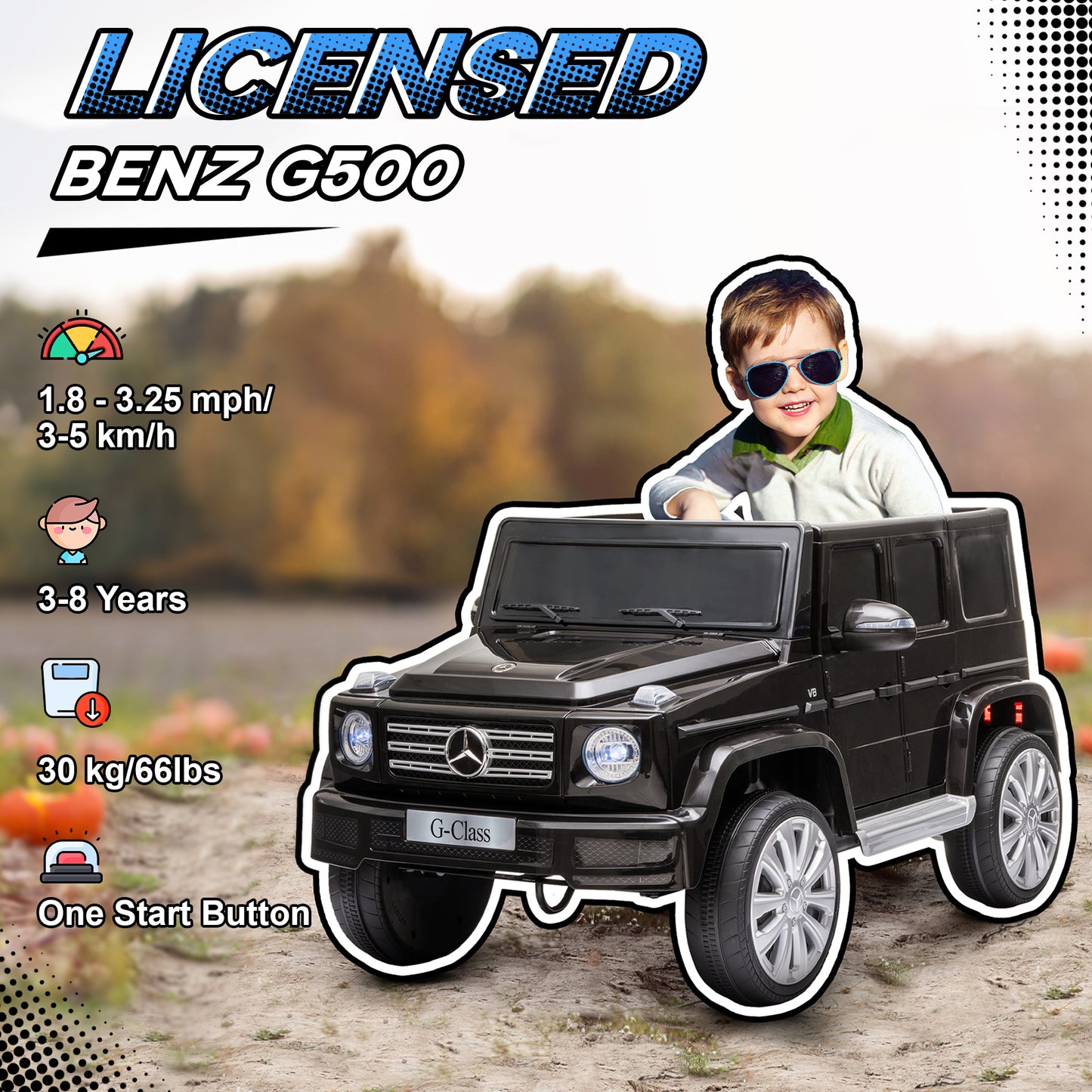 12V Battery-Powered Kids Ride On Mercedes Benz G500 Car with Parental Remote Control Music Lights MP3 Kids Crystal