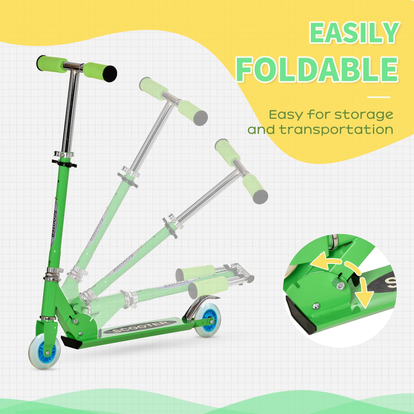 2-in-1 Convertible All-weather Scooter Snow Street Amphibious w/ Wheels Blades Green Kids Crystal