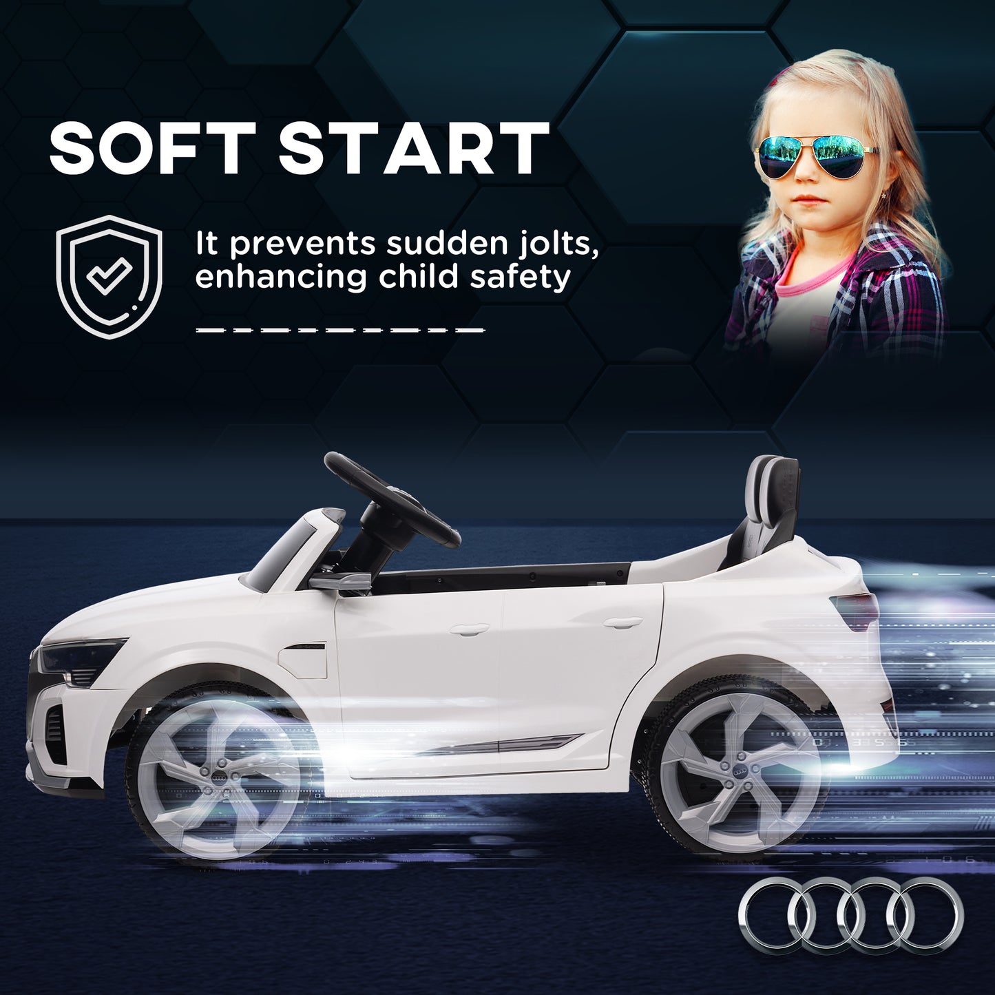 12V Battery Powered Kids Electric Car, Audi Q8 etron Sportback Licensed Ride on Car w/ Remote Control, White Kids Crystal