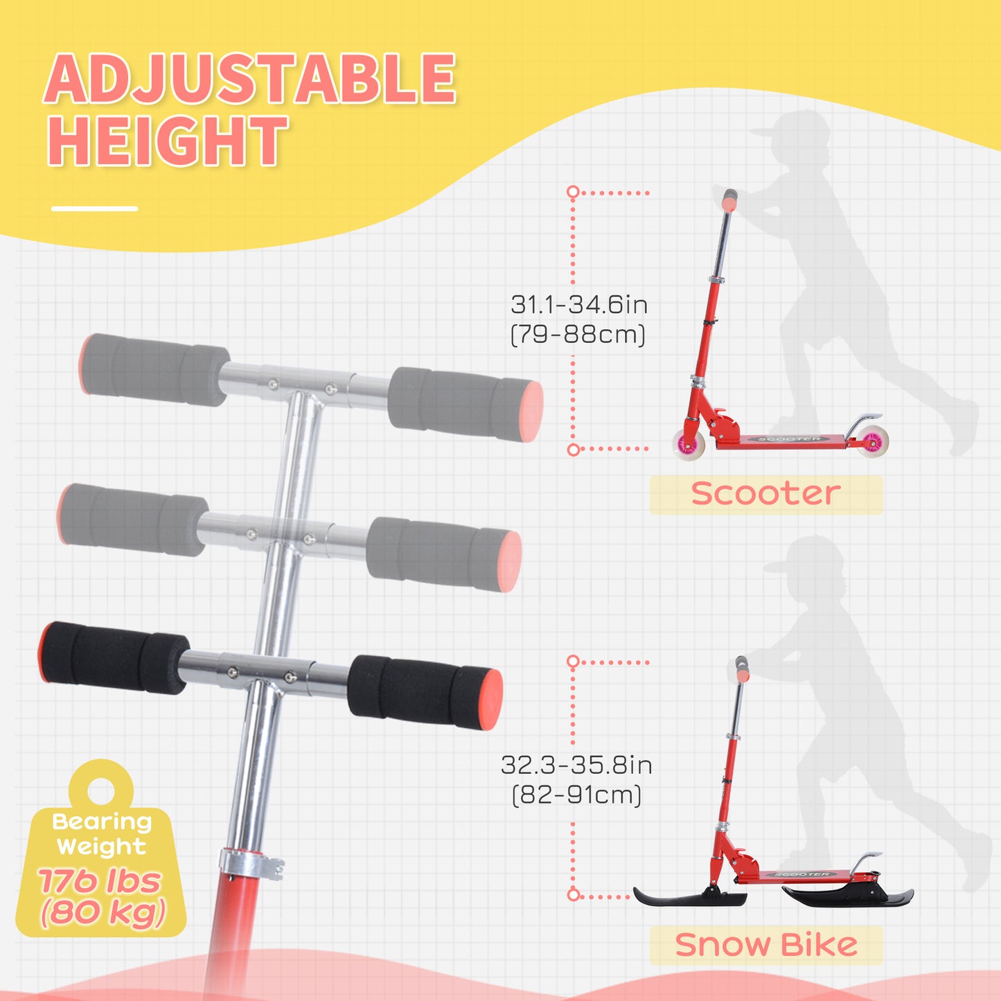2-in-1 Red Scooter for All Seasons - Convertible Street & Snow Scooter with Wheels & Blades Kids Crystal
