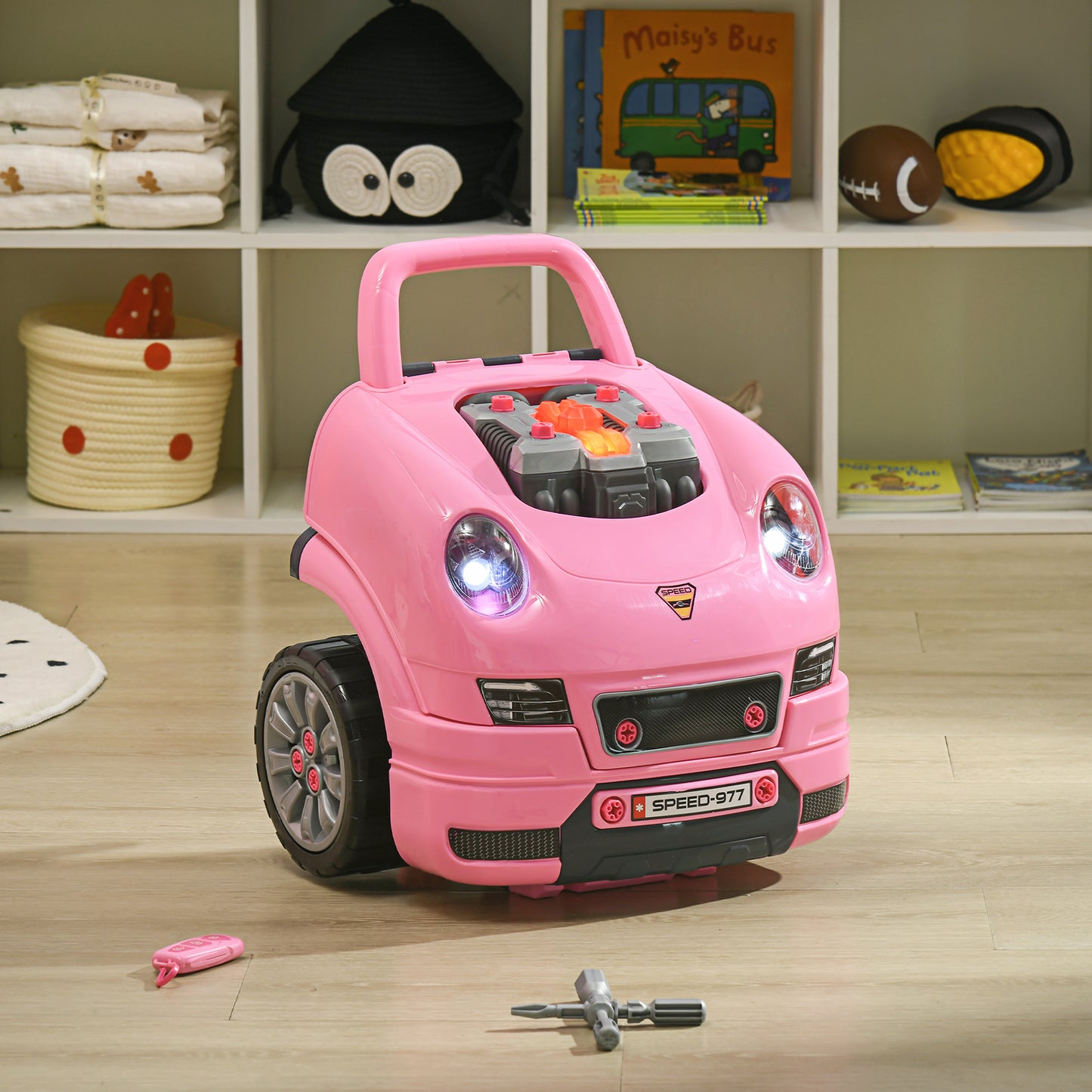 Kids Mechanic Truck Engine Repair Toy Set Car Service Pink Playset with Tools for Pretend Play Kids Crystal