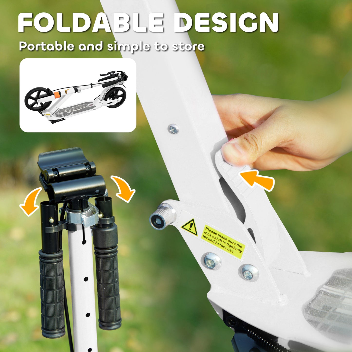 Foldable Kids Scooter with 4 Adjustable Height, Double Brake, Shock Absorption for Ages 6-12, White Kids Crystal