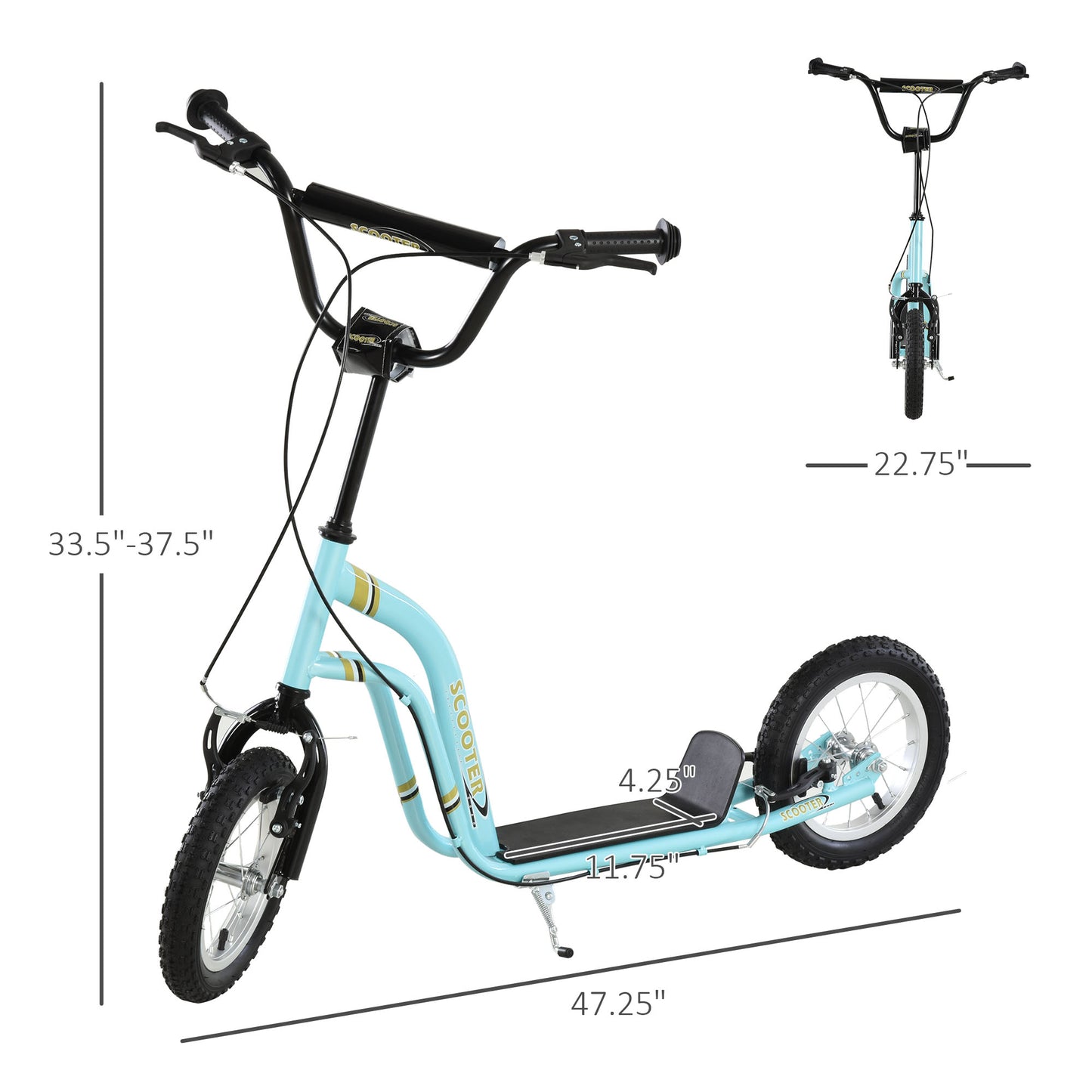 Youth Scooter Street Scooter for Teens w/ 12" Inflatable Front Wheel Dual Brakes for 5+ Year Old Kids Kids Crystal