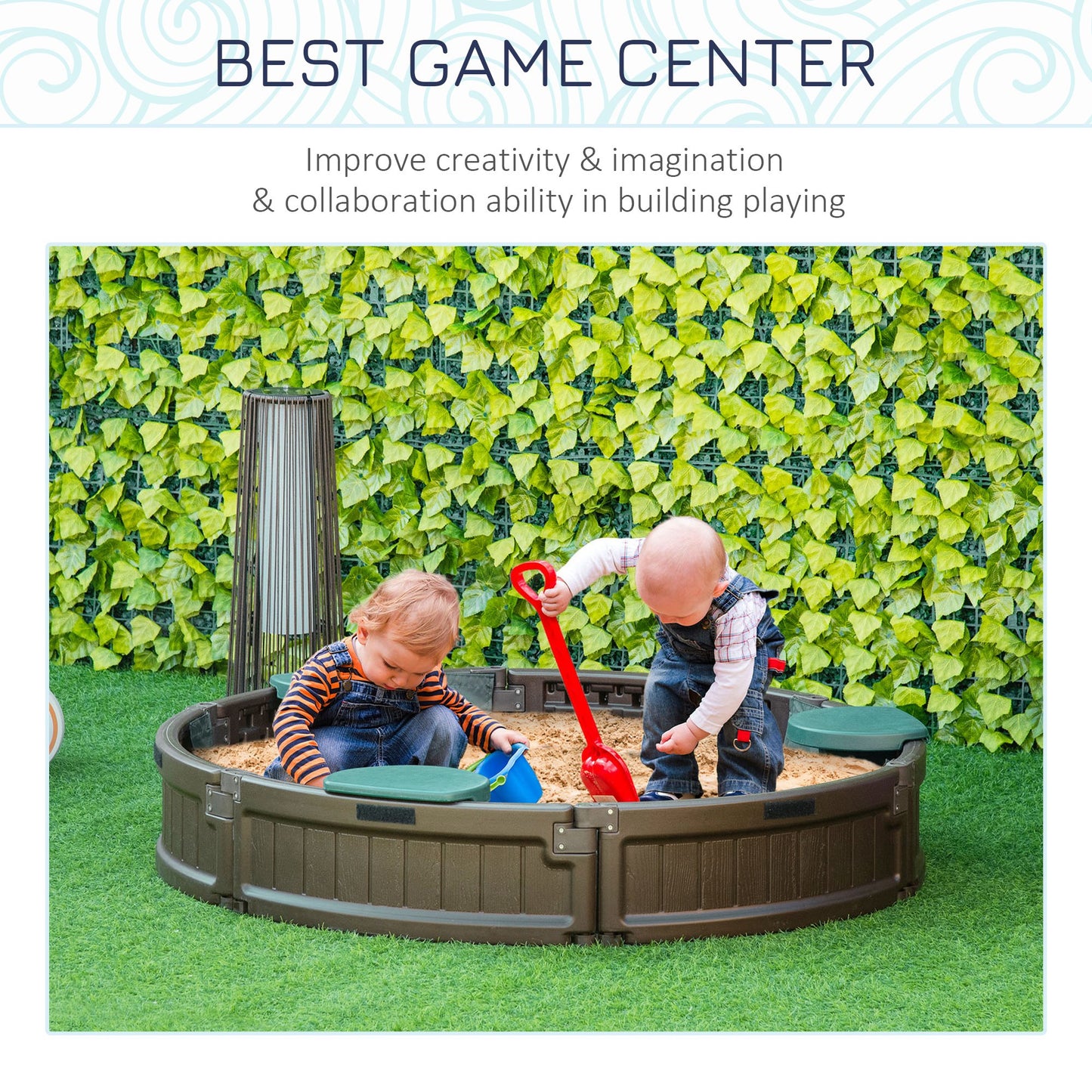 Round Sandbox for Kids Outdoor Play with Waterproof Canopy Bottom Liner Childrens Garden Playset Brown Kids Crystal