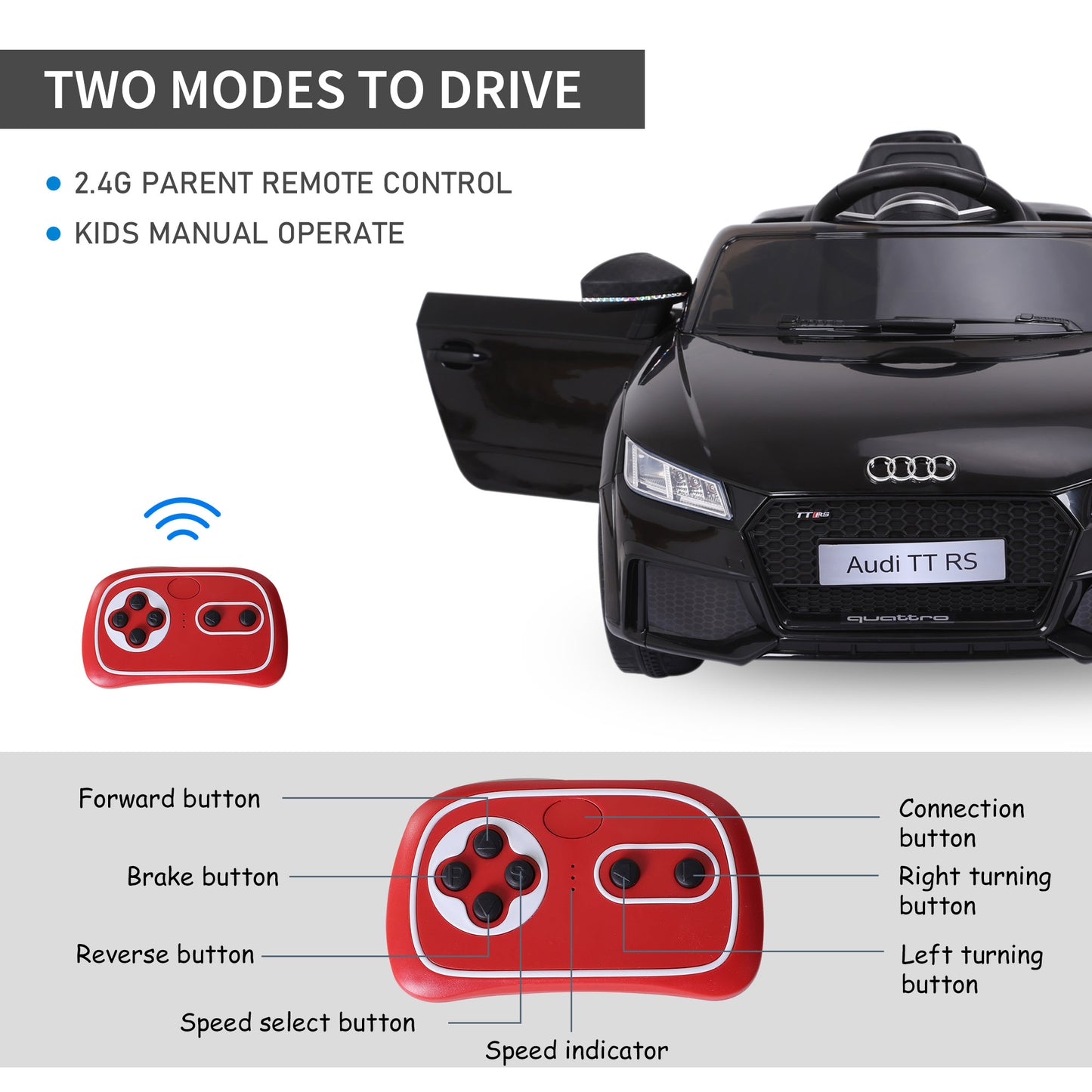 Licensed Ride-On Car: 6V Electric, Kids, Remote Control, Battery Powered, Black Kids Crystal