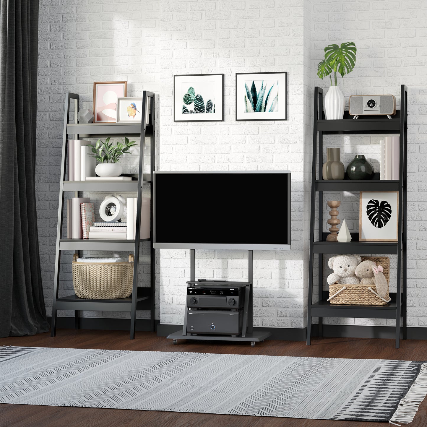 4 Tier Ladder Shelf Bookcase Set of 2 Display Rack Storage Shelving Unit Flower Plant Stand Multi-Use Black Kids Crystal