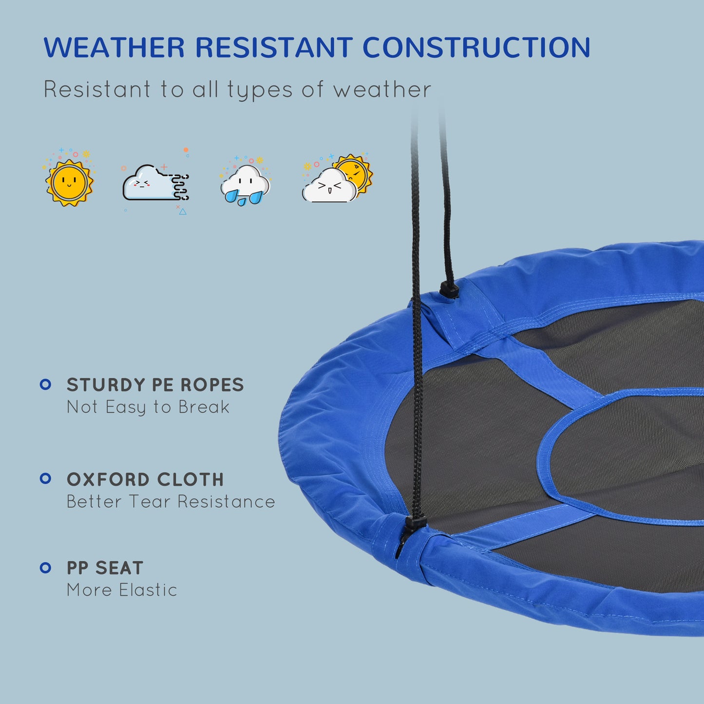 Giant Saucer Tree Swing, 43.25" Nest Web Rope Hanging Seat for Backyard Playground - Blue