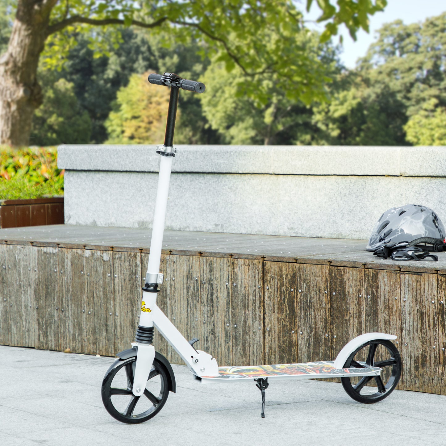 Kick Scooter for Kids Ages 6-12 with Adjustable Height, Rear-Fender Brake, 200mm Big Wheel, Foldable Design, White Kids Crystal