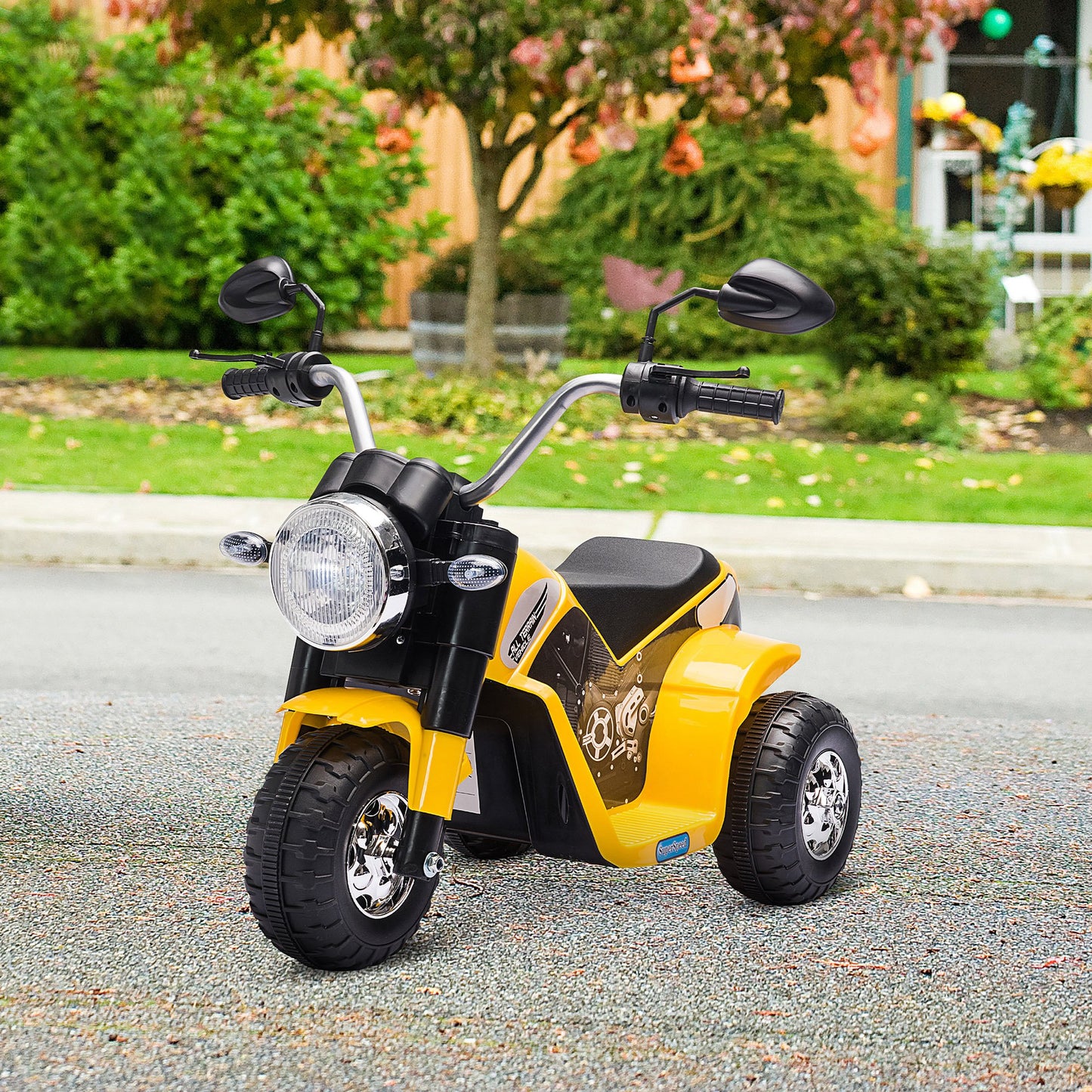 6V Electric Kids Motorcycle Ride-On Dirt Bike 3-Wheels with Horn Headlights Yellow for Toddlers Kids Crystal