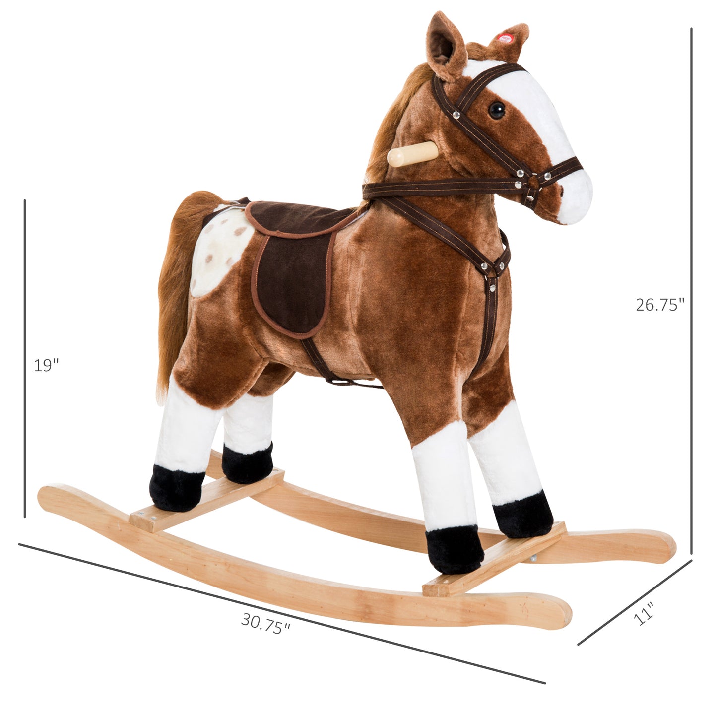 Kids Rocking Horse Plush Ride-On Toy Realistic Sounds Soft Brown Rocker Toddler Gift Kids Crystal