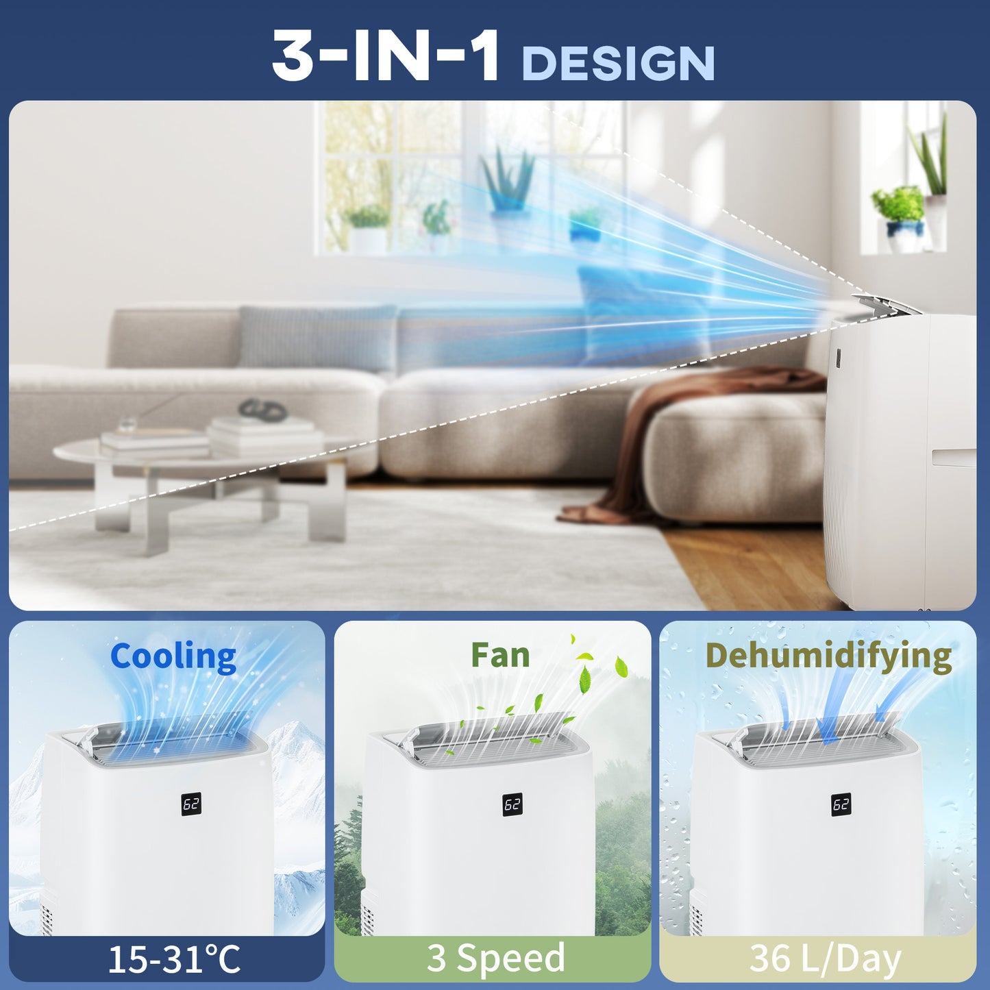 14000 BTU Portable Air Conditioner, AC Unit with Cool, Dehumidifier, Fan, 700 Sq. ft, 24H Timer On Off, Window Kit