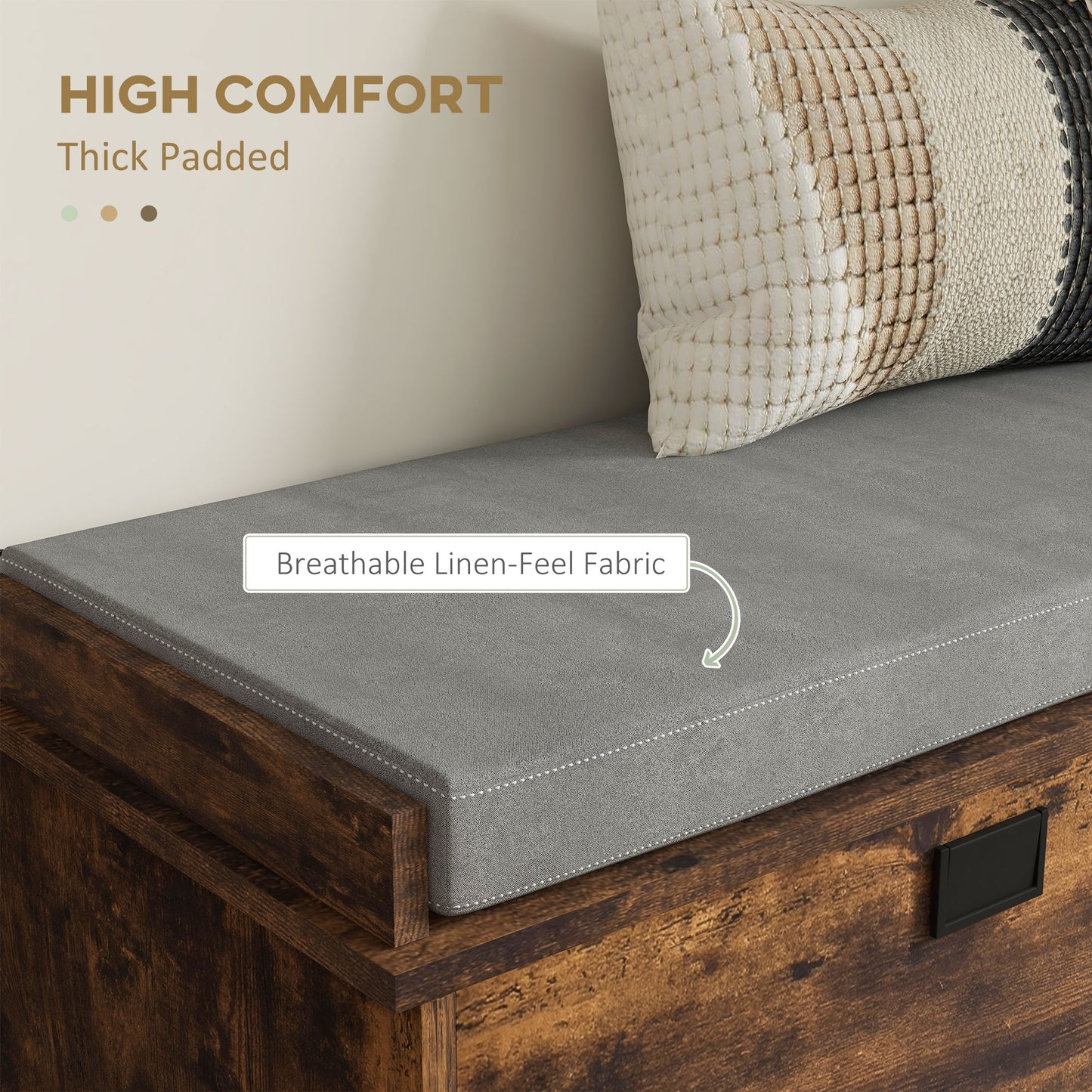 Hallway Bench with Shoe Storage Seat Rustic Brown Upholstered Flip Drawer Side Rack for 6 Pairs Kids Crystal