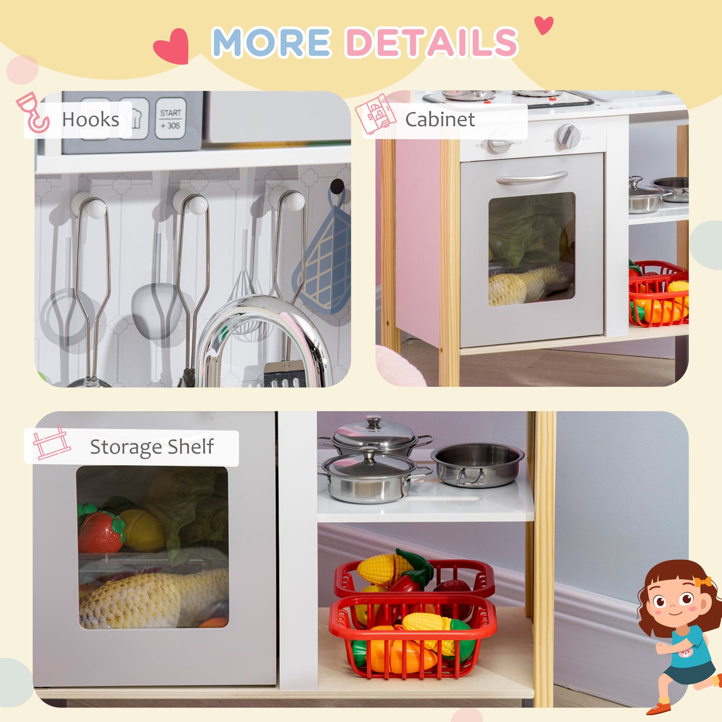 Interactive Wooden Kitchen Set for Kids - Realistic Lights, Sounds, Adjustable Height, Complete with Microwave and Hood Kids Crystal