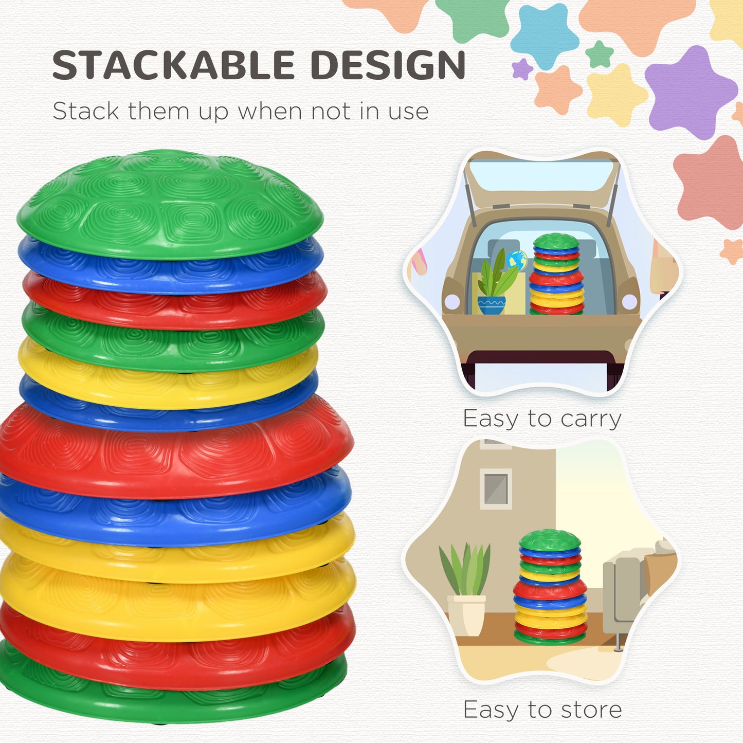 12pc Kids Turtle Shell Design Balance Stepping Stones with Anti-slip Mat Stackable for Ages 3-8 Kids Crystal