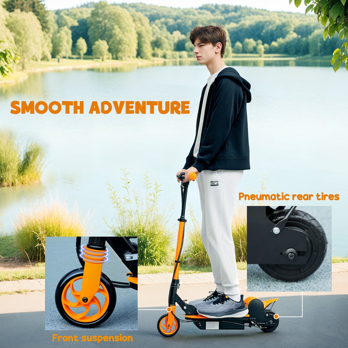 Foldable Electric Scooter for Kids Ages 6-14, with Seat and 2 Adjustable Heights, Max 6km Range & 12km/h, Orange Kids Crystal