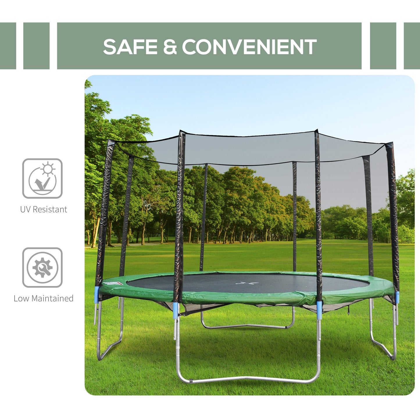 14' Trampoline Safety Enclosure Net Round Bounce Fence Replacement No Poles Kids Crystal