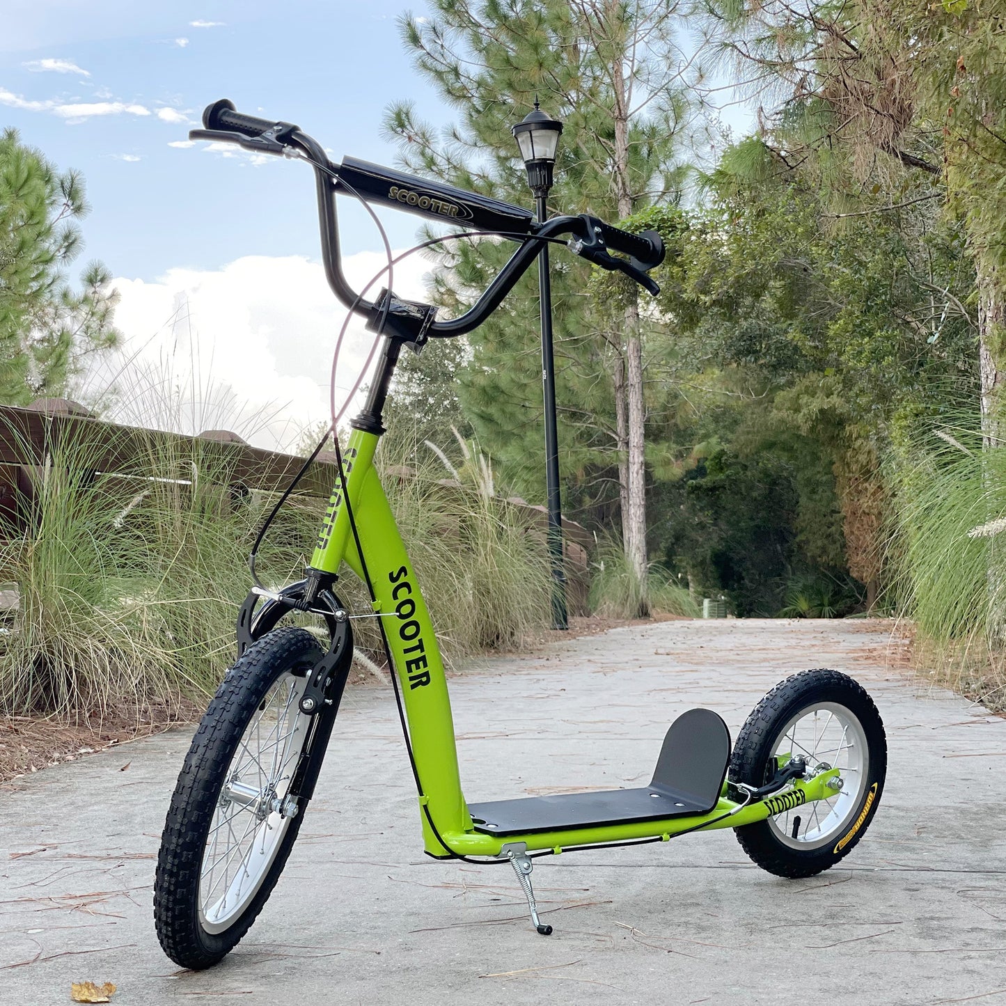Kids Scooter with Adjustable Handlebar, Youth Kick Scooter with Dual Brakes, Inflatable Wheels, for Age 5+, Green Kids Crystal