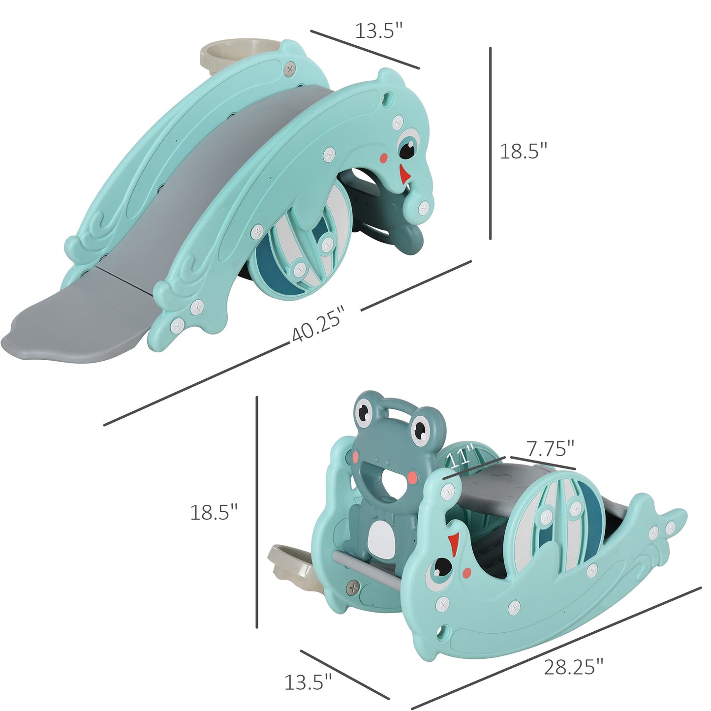 3-in-1 Kids Slide Rocking Horse Activity Equipment Portable Green for Ages 3-5 Kids Crystal