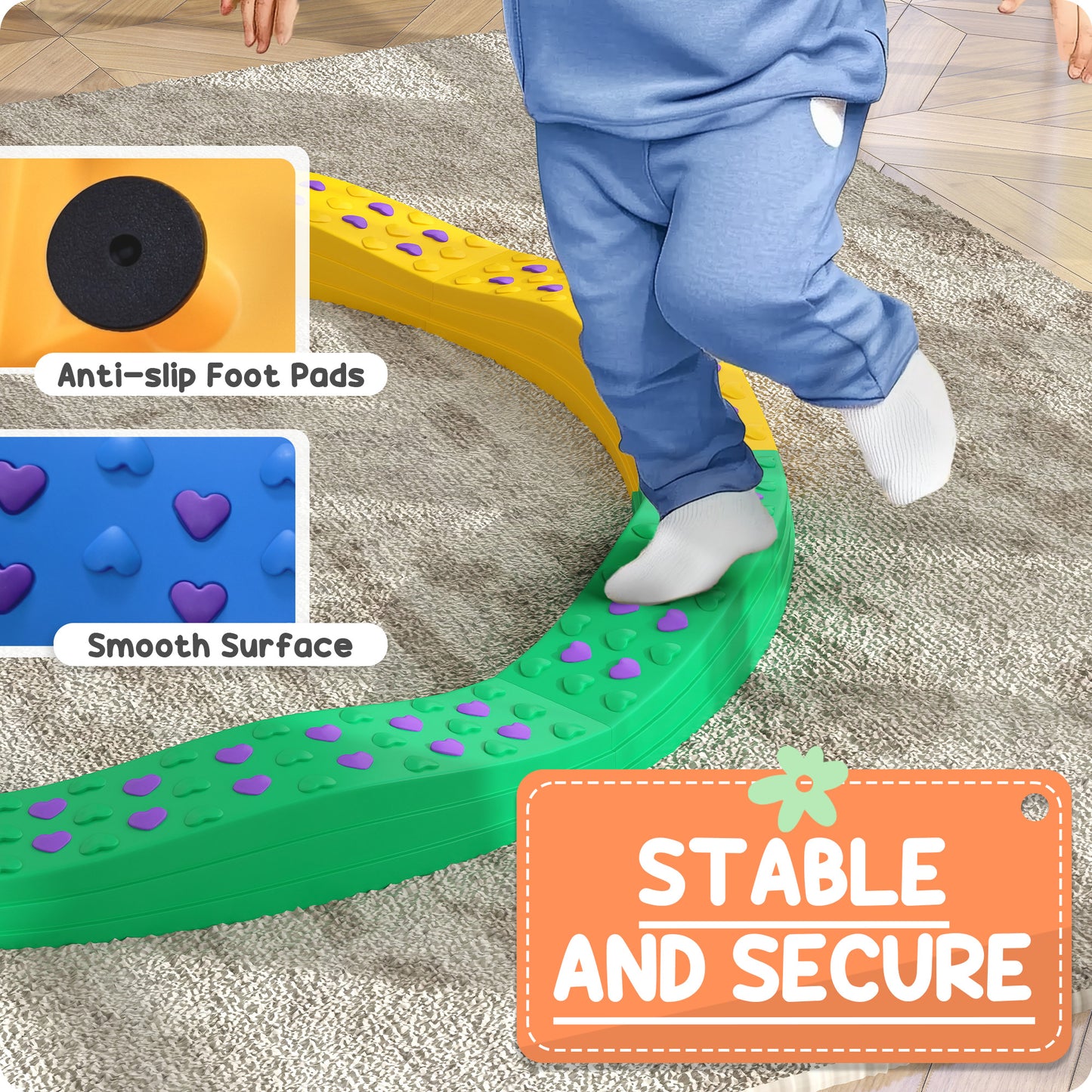8PCs Kids Balance Beam Stepping Stones w/ Non-slip Foot Pads Kids Crystal