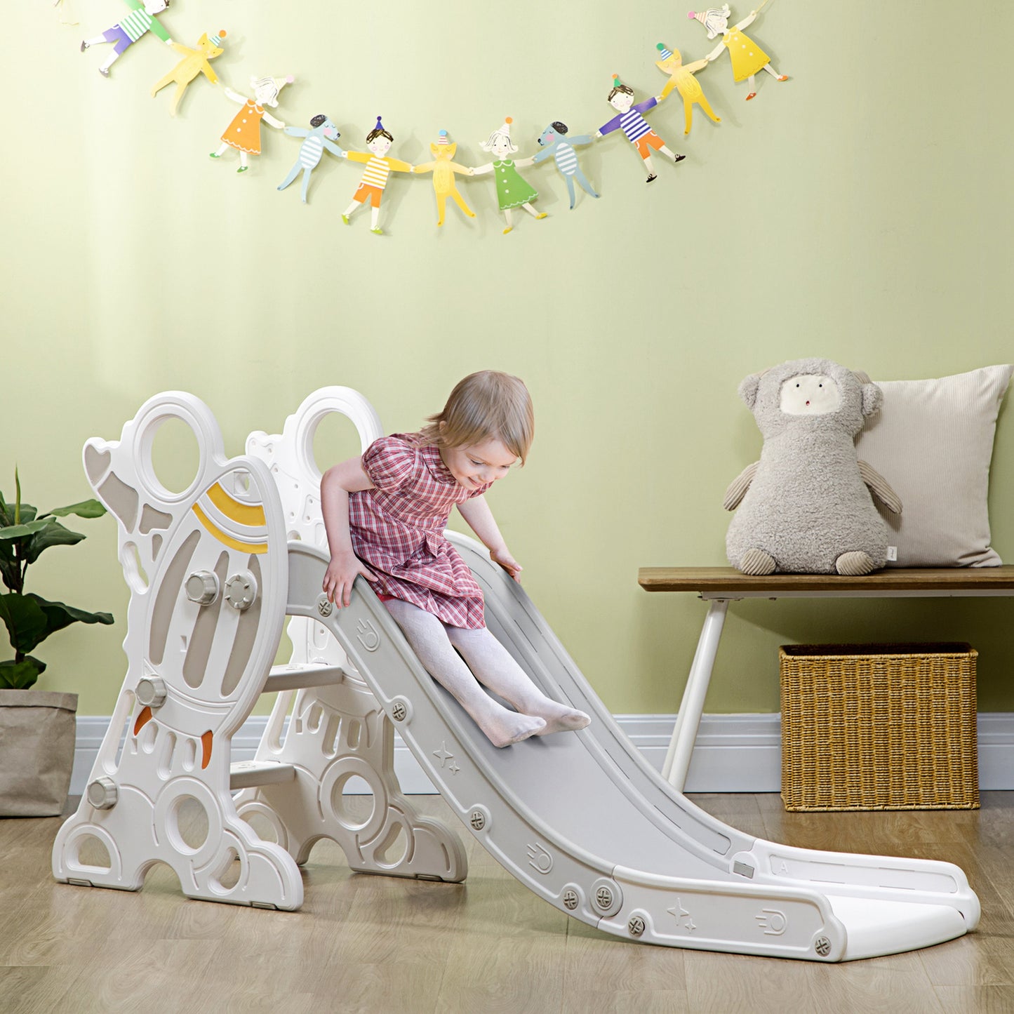Space-Themed Indoor Playground Slide Climber Playset Toys for Toddlers 1.5-3 Years Old Grey Color Kids Crystal