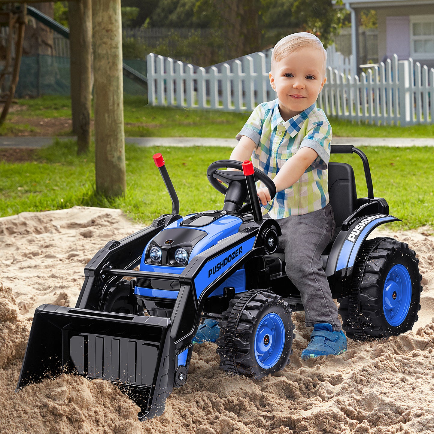 6V Kids Digger Ride On Excavator Battery Powered Tractor with Music Headlight Dual-Motor Yellow Kids Crystal