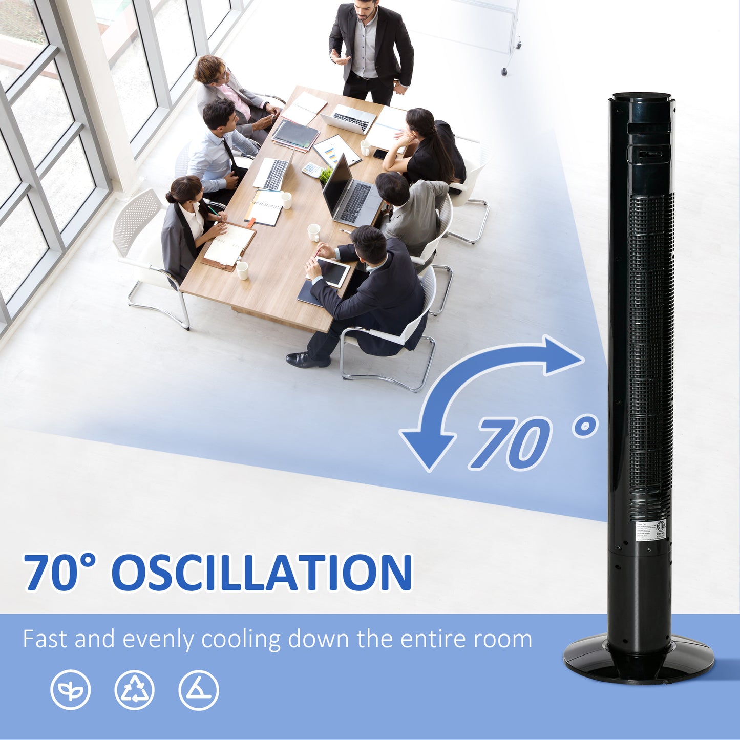 Oscillating Tower Fan Standup Cooling 3 Speed 12h Timer LED Remote Black for Efficient Air Circulation Kids Crystal