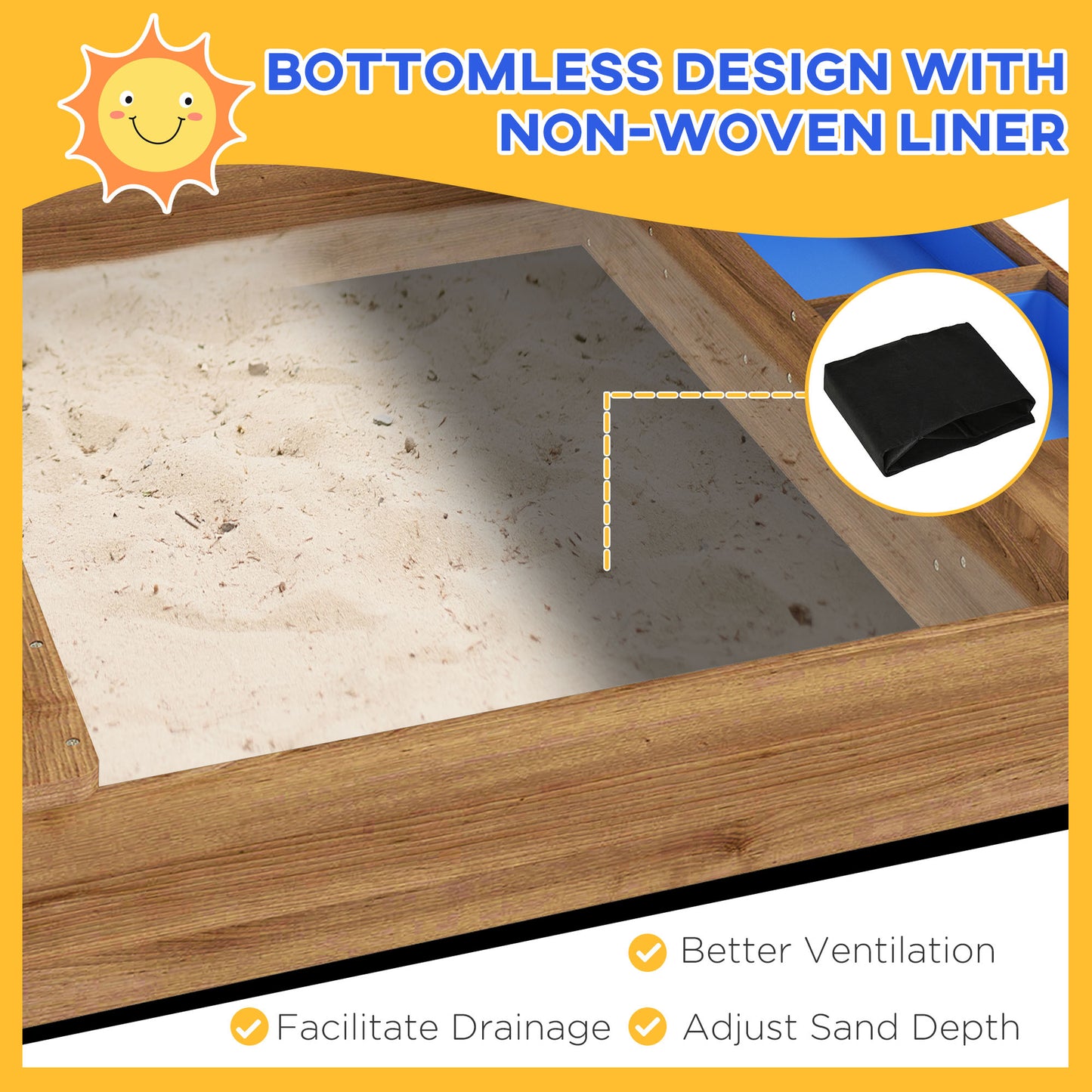 Wooden Sandbox with Protective Cover for Kids Aged 3-7 Outdoor Play Area Backyard Use Brown Kids Crystal