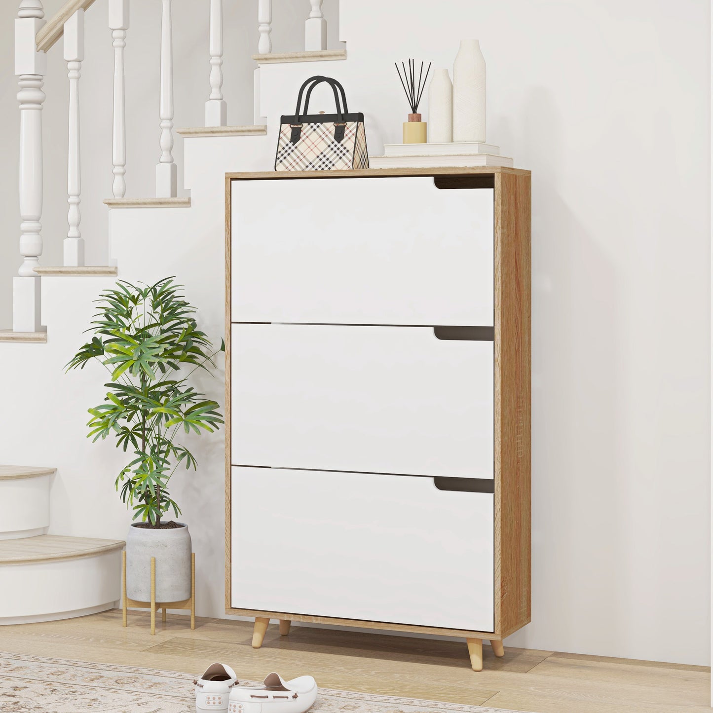 Slim Shoe Storage Cabinet with 3 Flip Drawers and Adjustable Shelves, Shoe Cabinet for 18-24 Pairs, White Kids Crystal