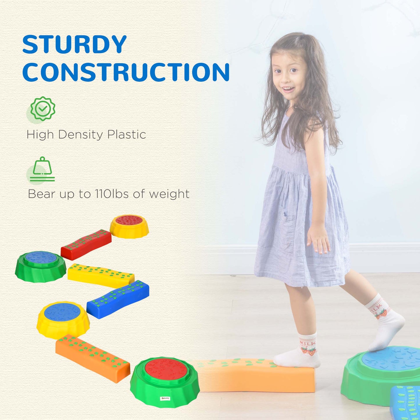 Stepping Stones: 8pc Toddler Balance Beam Set, Non-slip Surface, Stackable Stepping Stones for Kids Sensory Play Equipment Kids Crystal