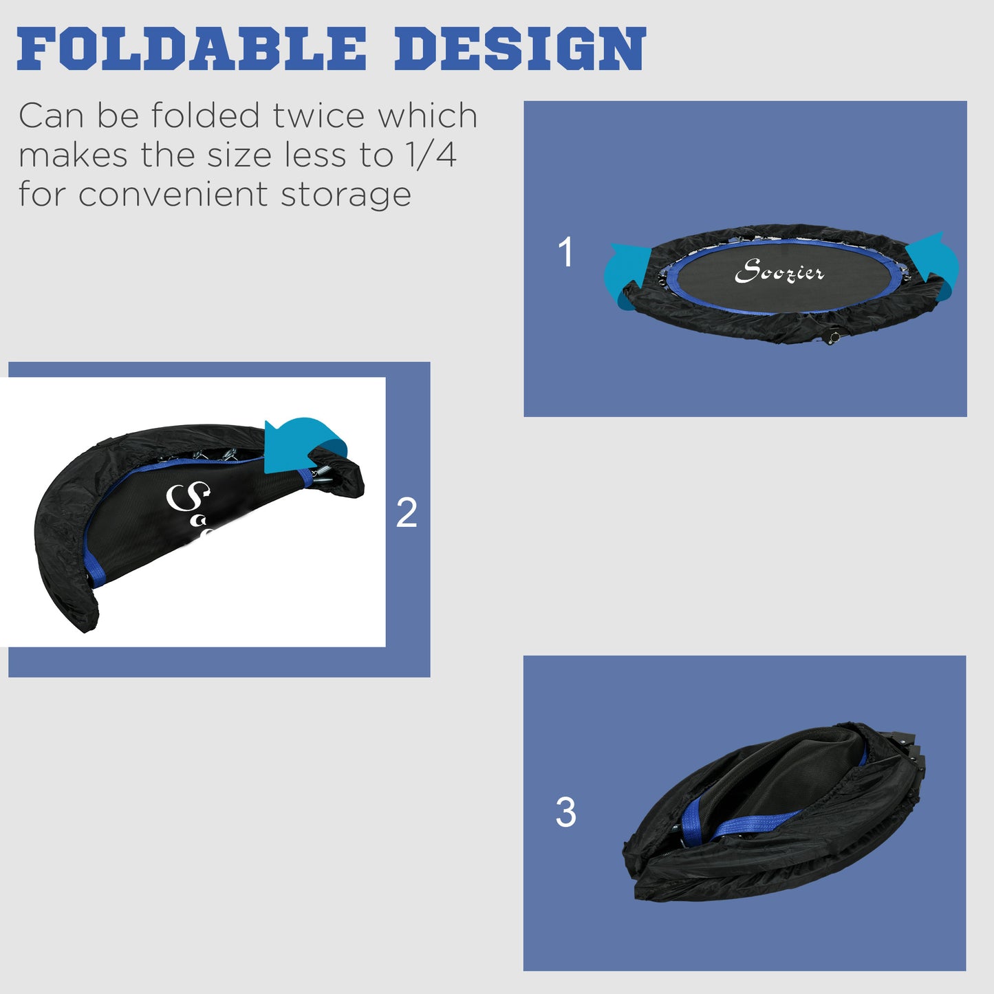40" Foldable Mini Fitness Trampoline, with Adjustable Foam Handle, Blue Kids Crystal