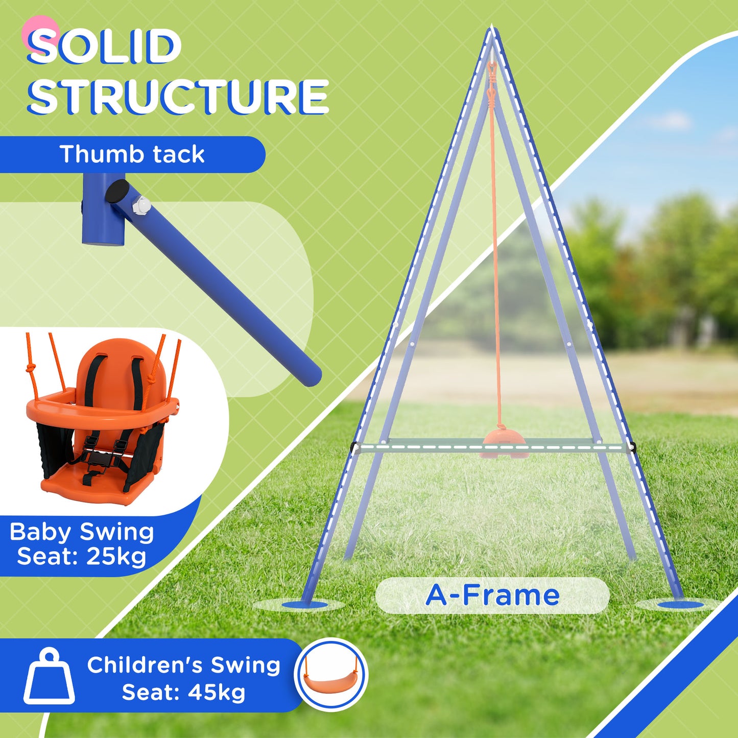 Heavy Duty Kid Swing Set with Safety Harness, Suitable for Babies 6 Months+, Indoor/Outdoor Use, Vibrant Orange Kids Crystal