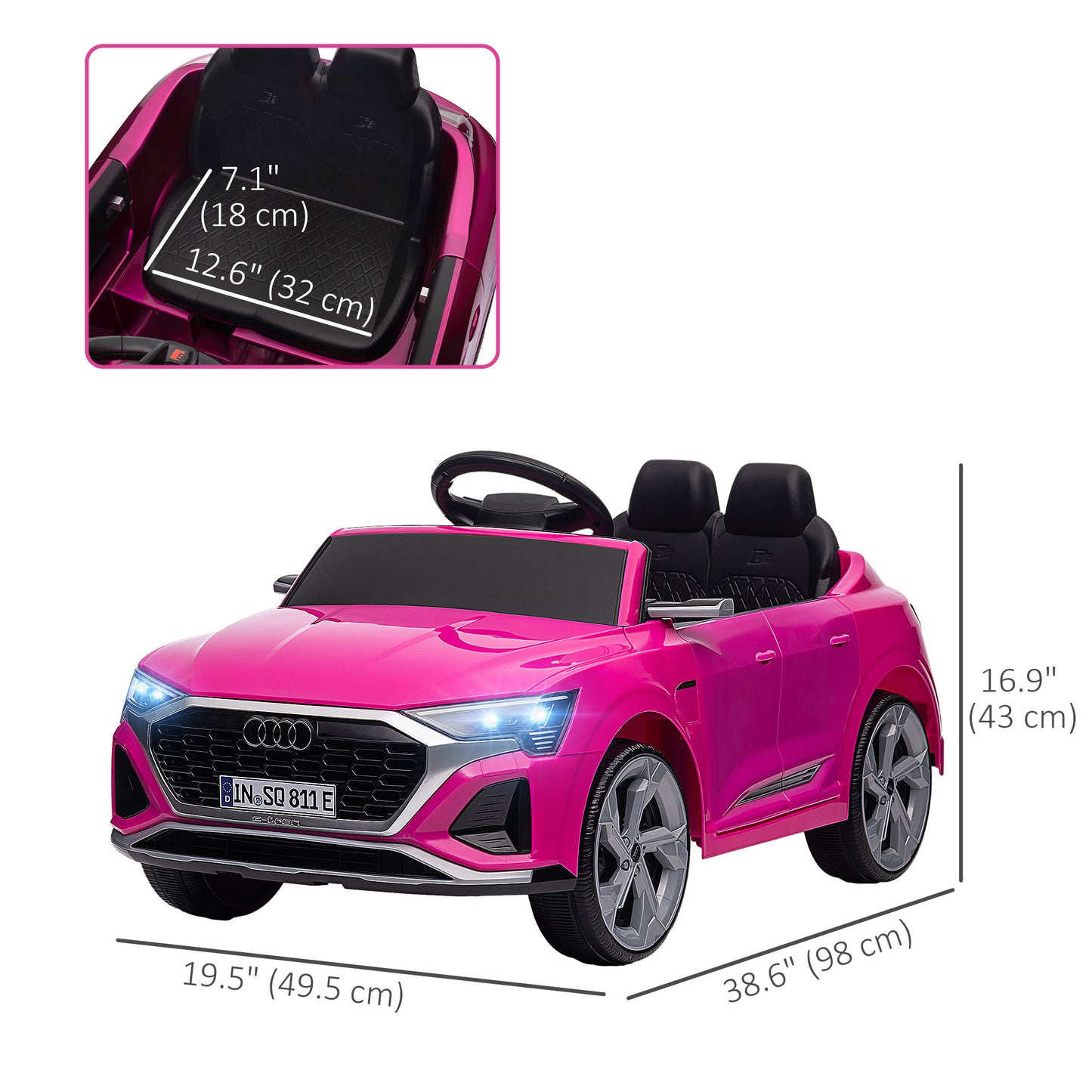 12V Battery Powered Kids Electric Car, Audi Q8 etron Sportback Licensed Ride on Car w/ Remote Control, Pink Kids Crystal
