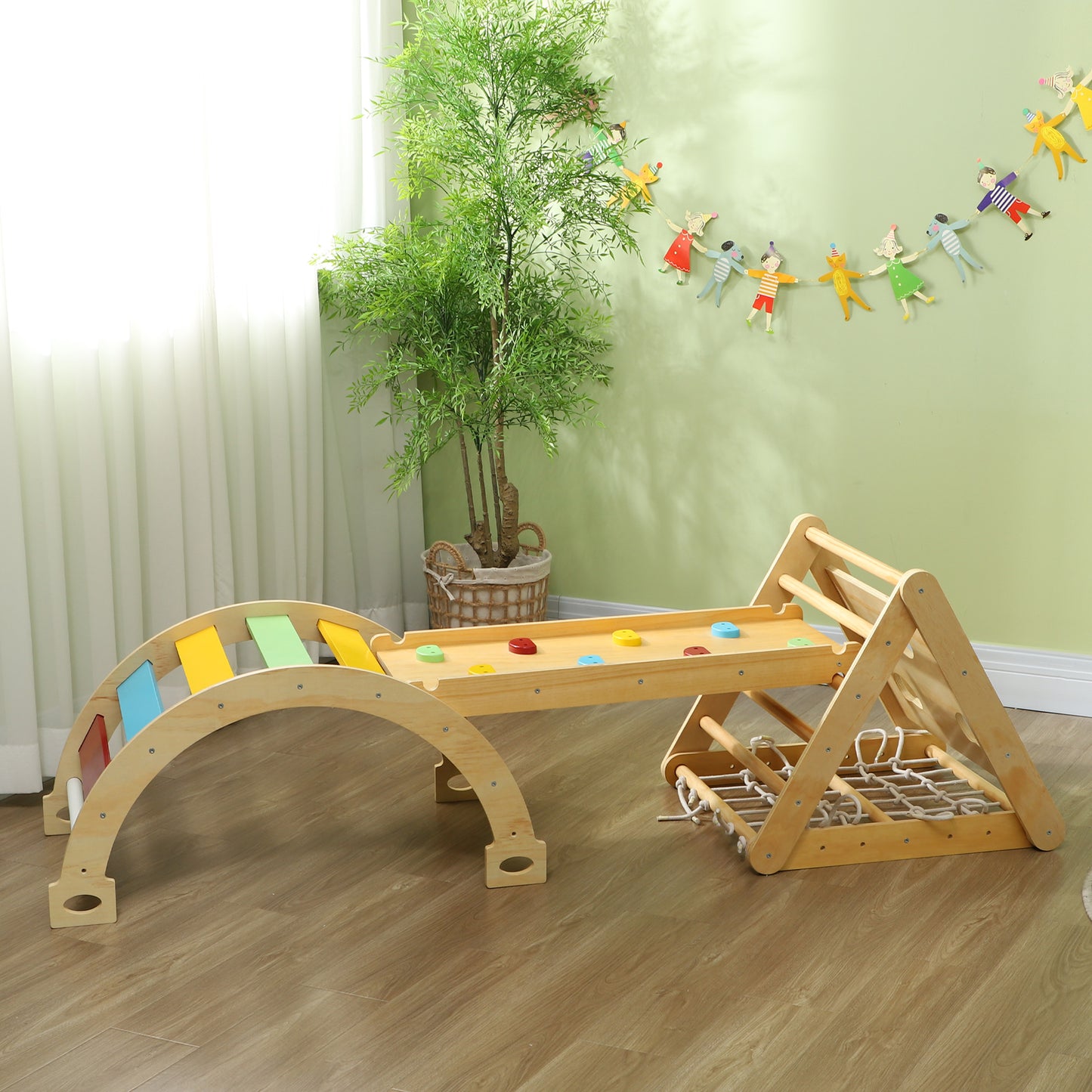 7 in 1 Pikler Triangle Set with Ramp, Arch Ladder, for 18-48 Months, Multicolour Kids Crystal