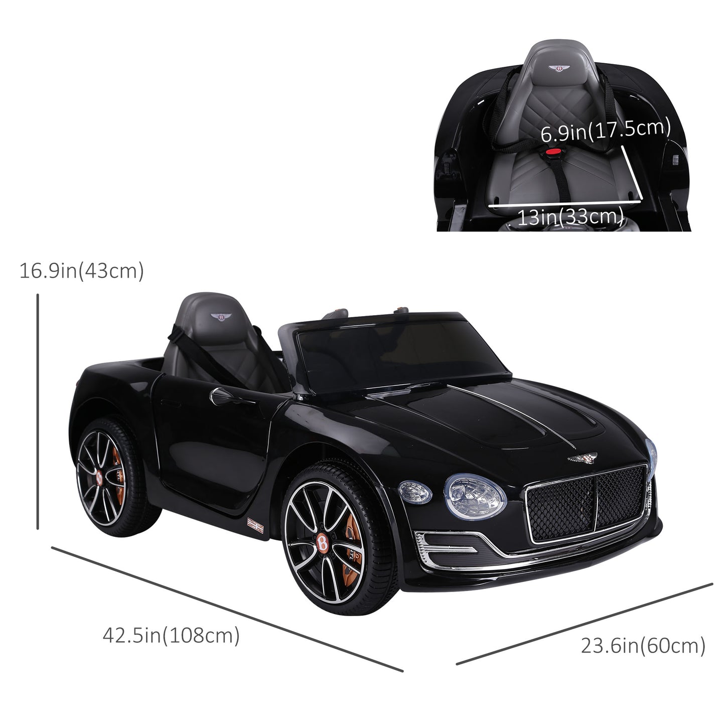 Licensed Bentley Ride-On Car: 12V, Electric, Battery Powered, Remote Control, 2 Speed, Black Kids Crystal