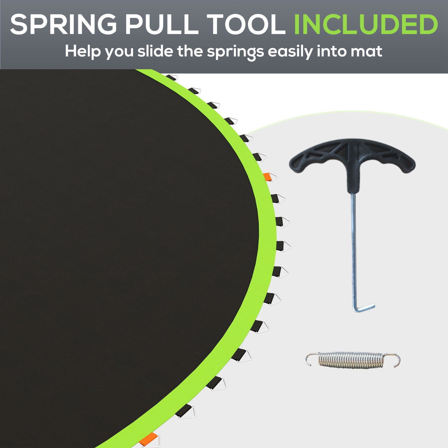 Trampoline Mat Replacement with Spring Pull Tool and 72 V-Hooks, Fits 12ft Trampoline, Using 5.5" Springs, Green Kids Crystal