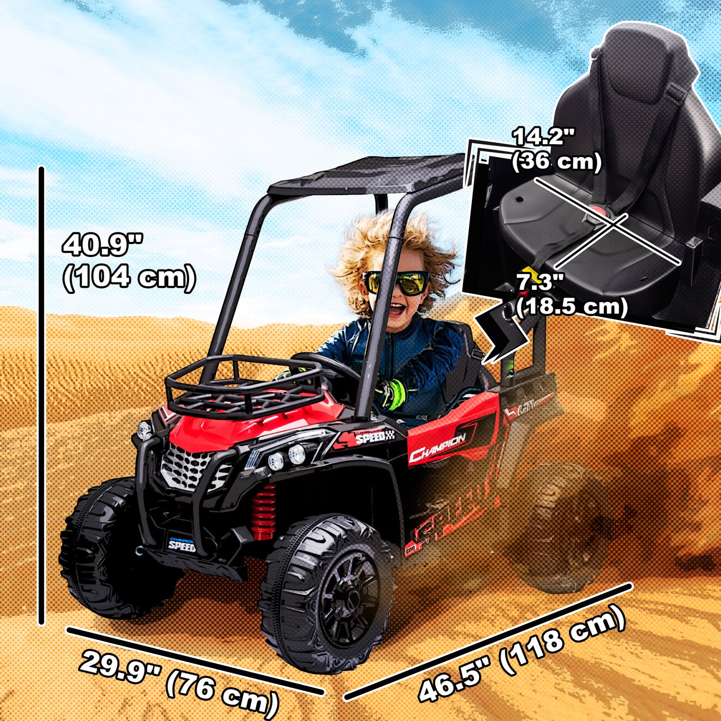 Kids Ride On Car 12V Battery-powered Electric Off-road UTV Toy 1.8-3.7 mph with High Roof Parental Remote Control Music Lights Kids Crystal