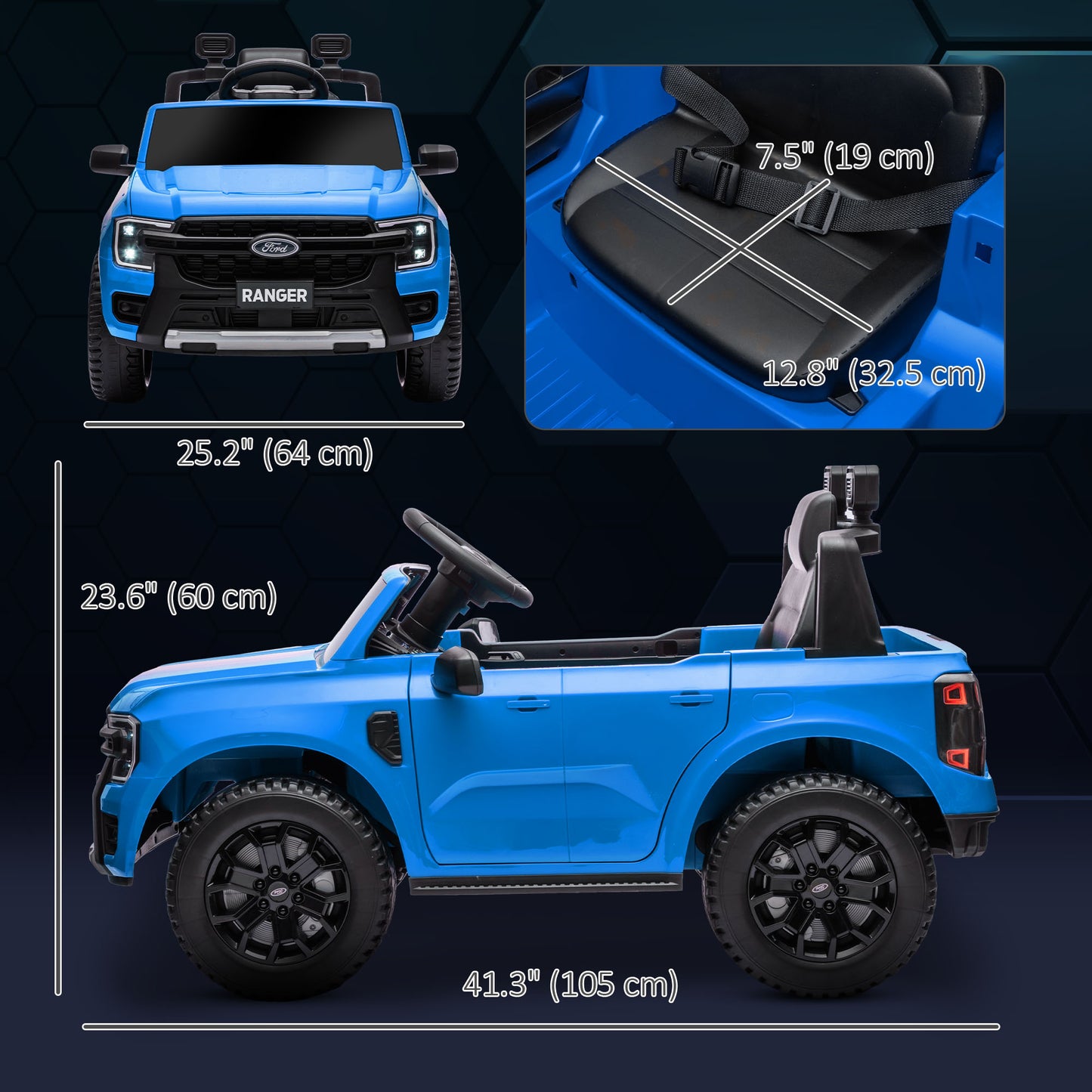 Ford Ranger Licensed 12V Ride on Car Battery Powered Kids Truck w/ Rear Storage Remote, Spring Suspension, Blue Kids Crystal