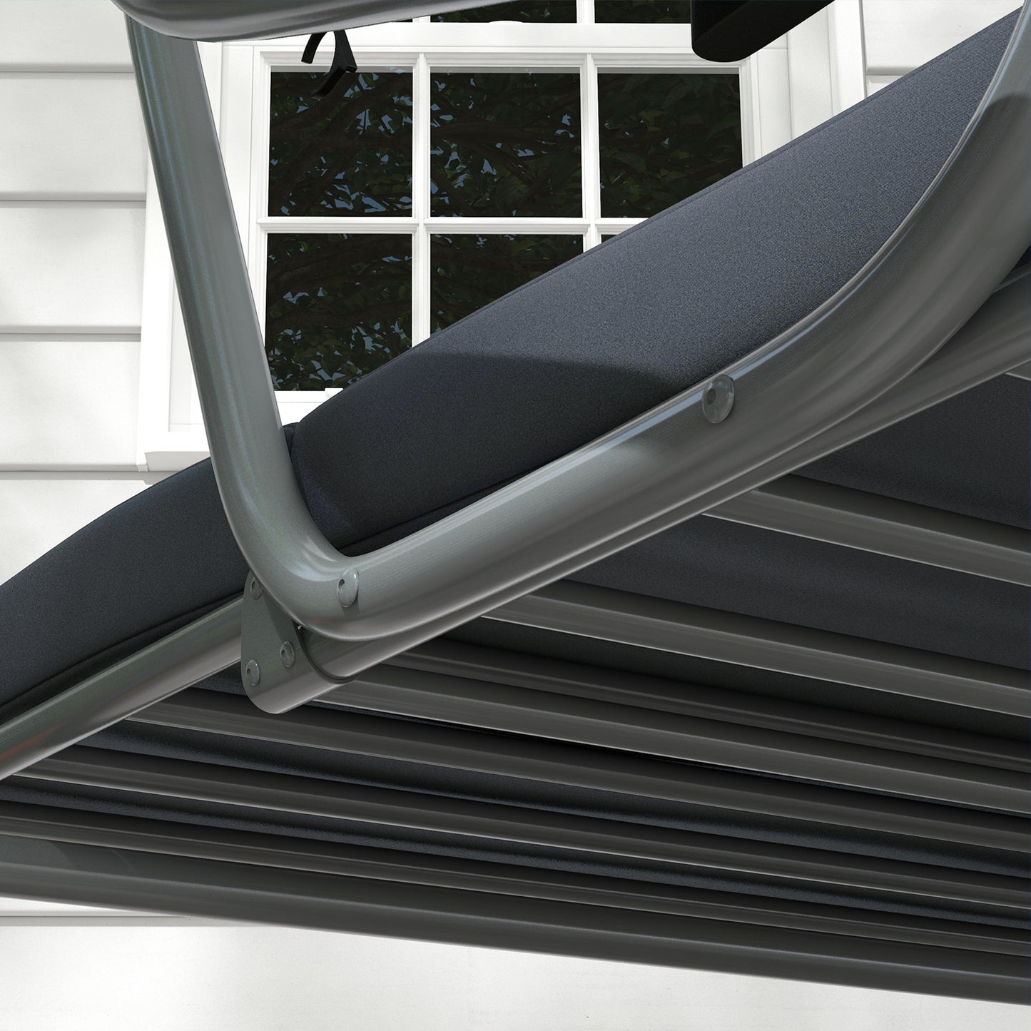 Patio Swing Chair 3-Seat Outdoor with Convertible Flat Bed Adjustable Canopy Cushions Cup Holder Dark Grey Kids Crystal