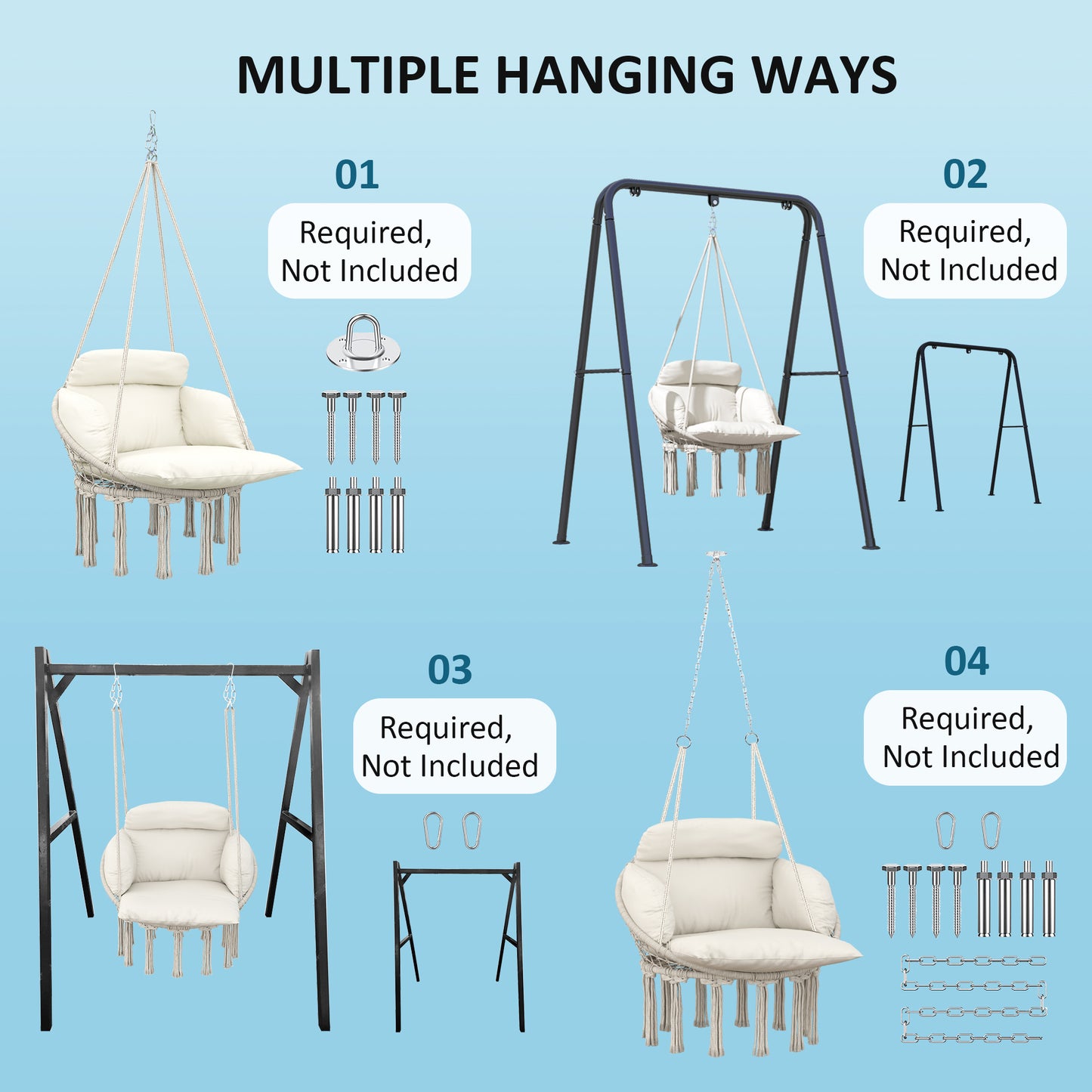 Boho Hammock Chair Swing Hanging Chair with Cushion, Chain, Steel Frame for Indoor Outdoor Bedroom Patio Balcony, Cream Kids Crystal