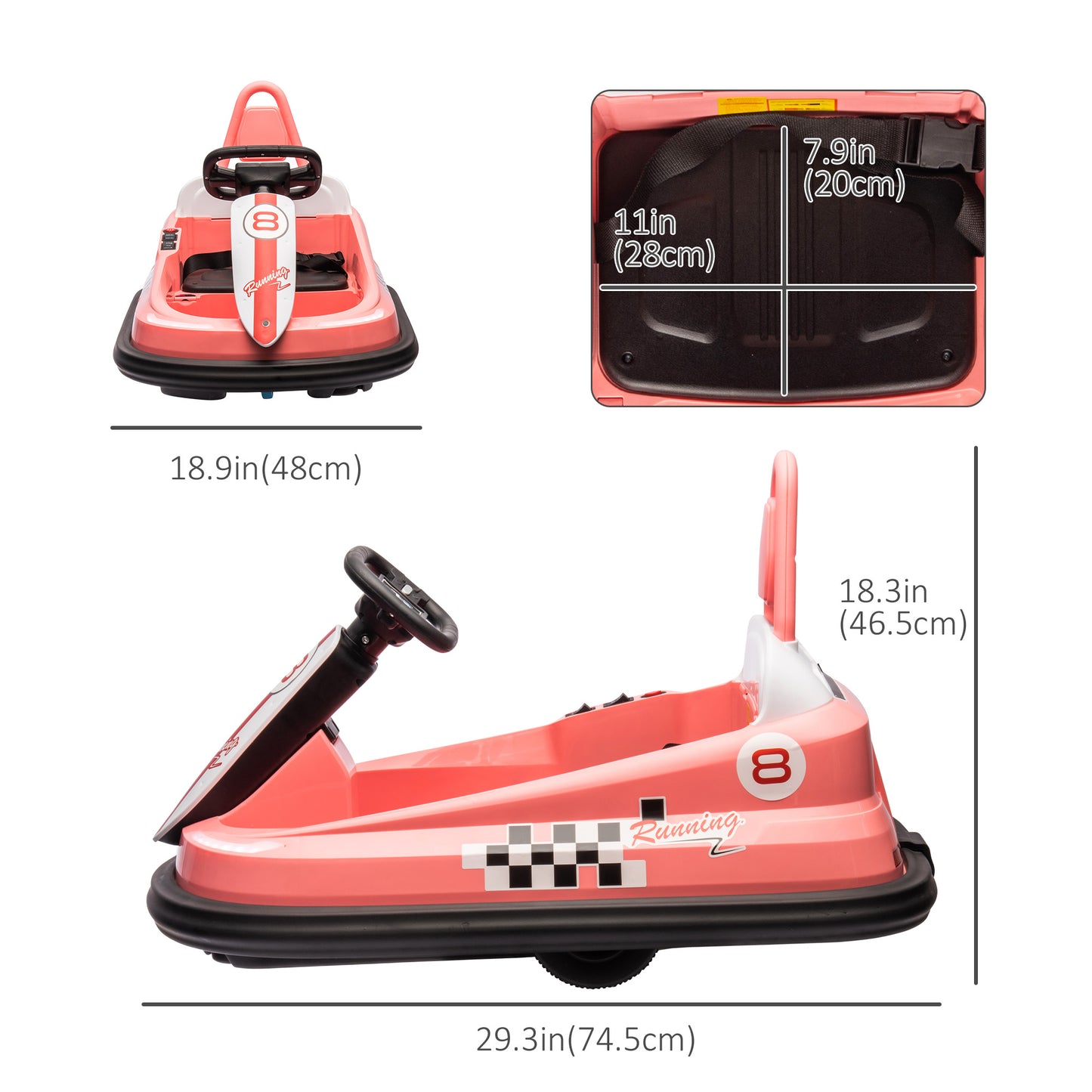 Kids Bumper Car, 6V 360° Rotation Electric Ride on Car, Twin Motors Battery Powered Toy, Horn and Lights, Safety Belt - Pink Kids Crystal
