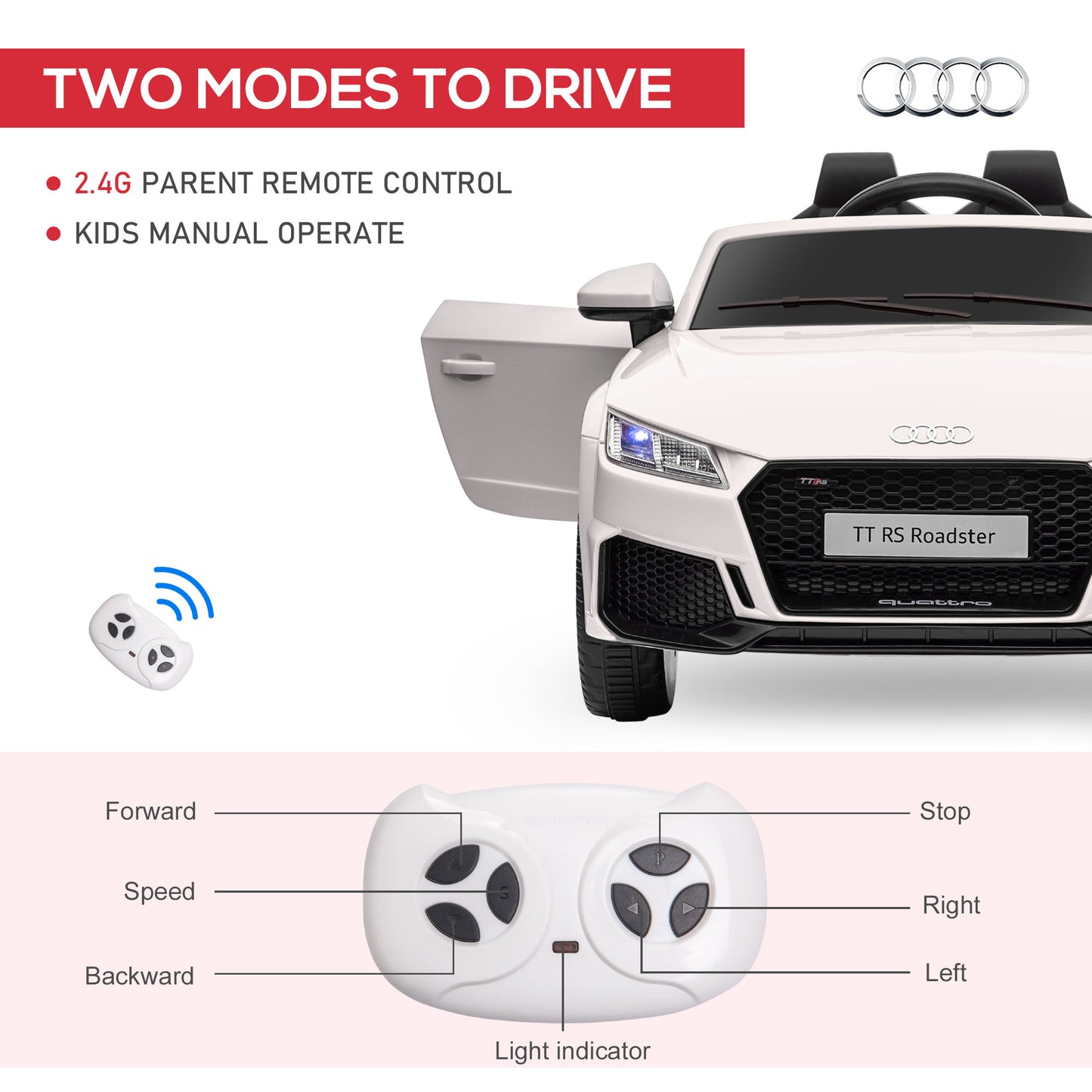 Licensed Ride-On Car: 6V Electric, Kids, Remote Control, Battery Powered, White Kids Crystal