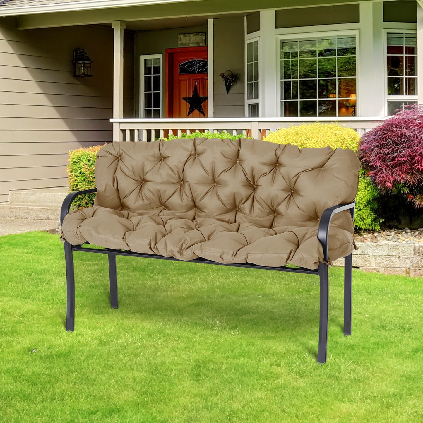 3 Seater Outdoor Seat Pads Bench Swing Chair Replacement Cushions Backrest for Patio Garden, Khaki Kids Crystal