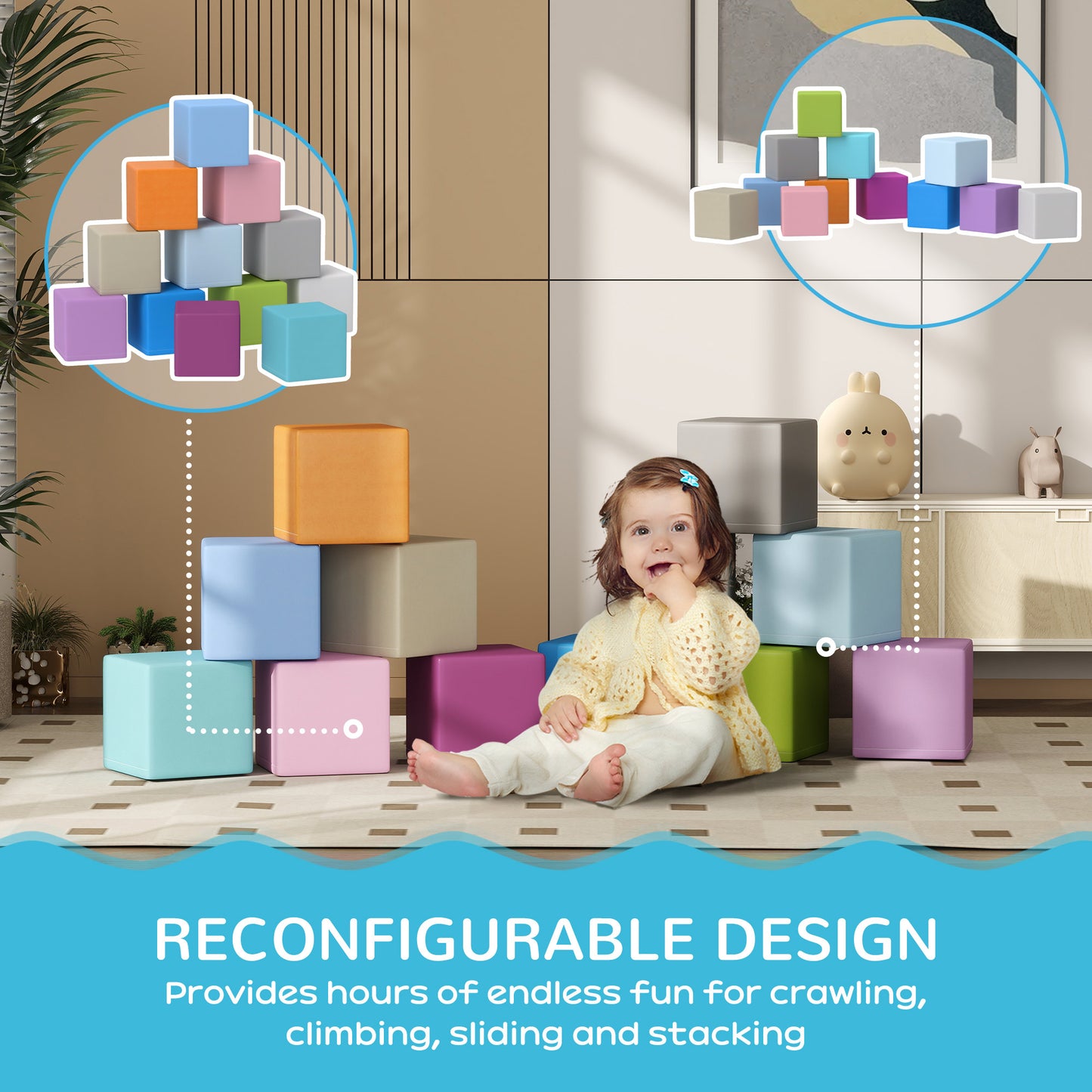 12 Piece Soft Play Blocks Soft Foam Toy Building And Stacking Blocks - Multicolours