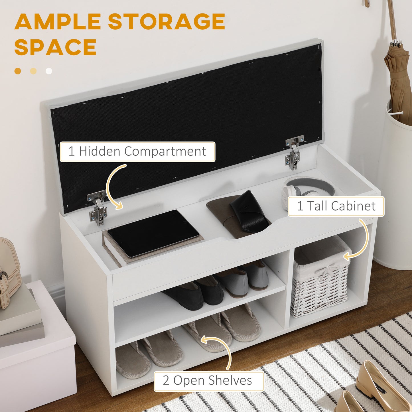 Entryway Shoe Serenity: Bench Rack Organizer with Cushioned PU Cover for Hallway, Bedroom, Living Room, White/Grey Kids Crystal