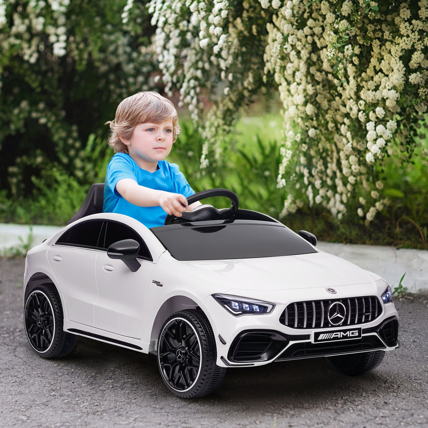 Mercedes-AMG Licensed 12V Ride on Car, Kids Electric Car with Remote Control, Spring Suspension, LED Lights, White Kids Crystal
